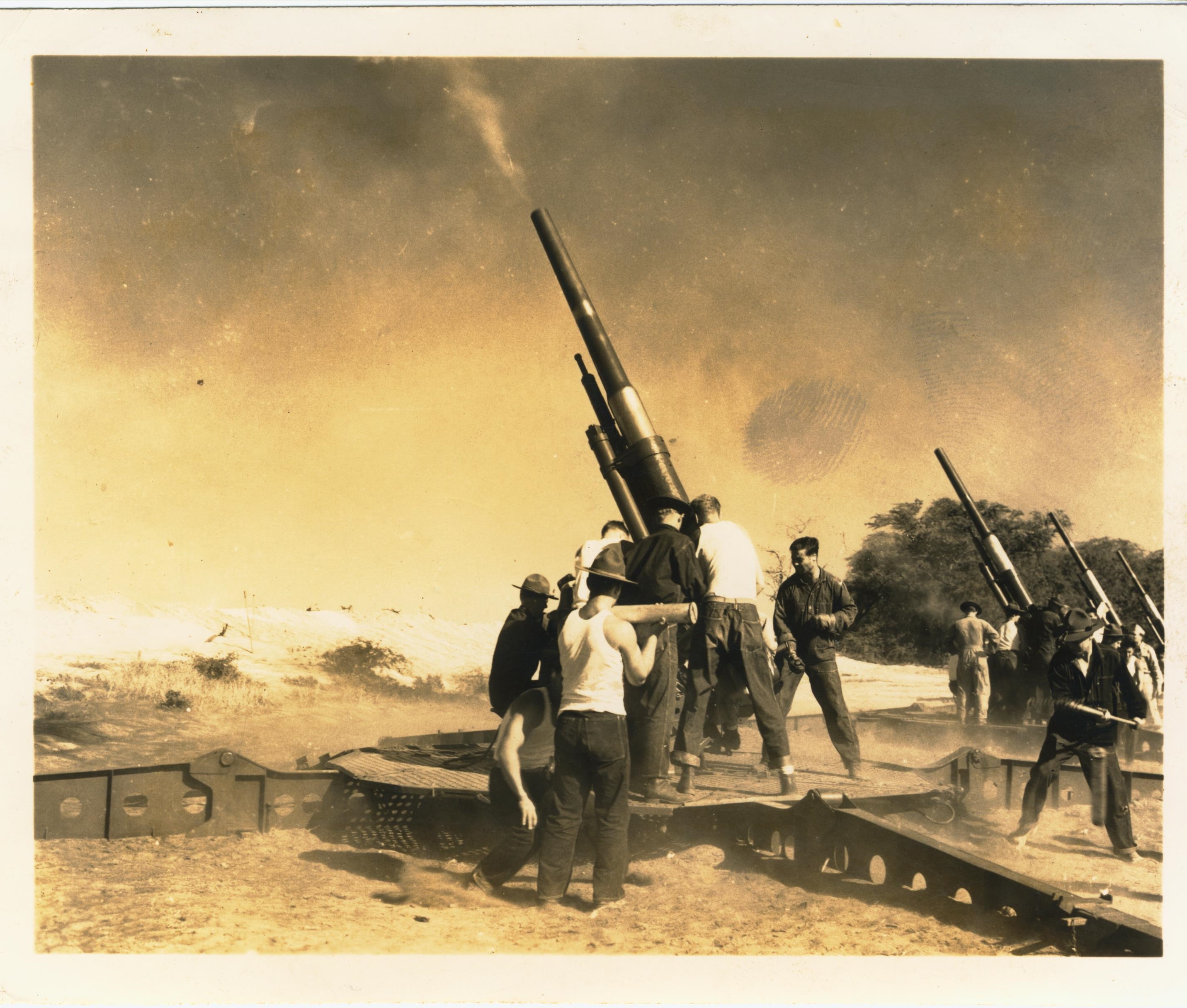 3 inch anti-aircraft gun firing
