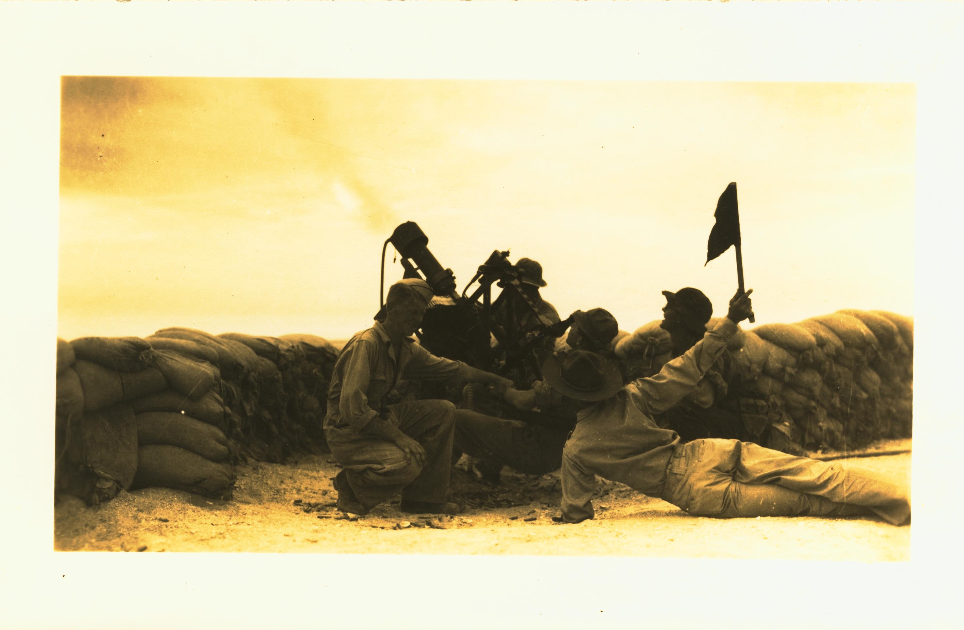 Anti-aircraft machine gun in action