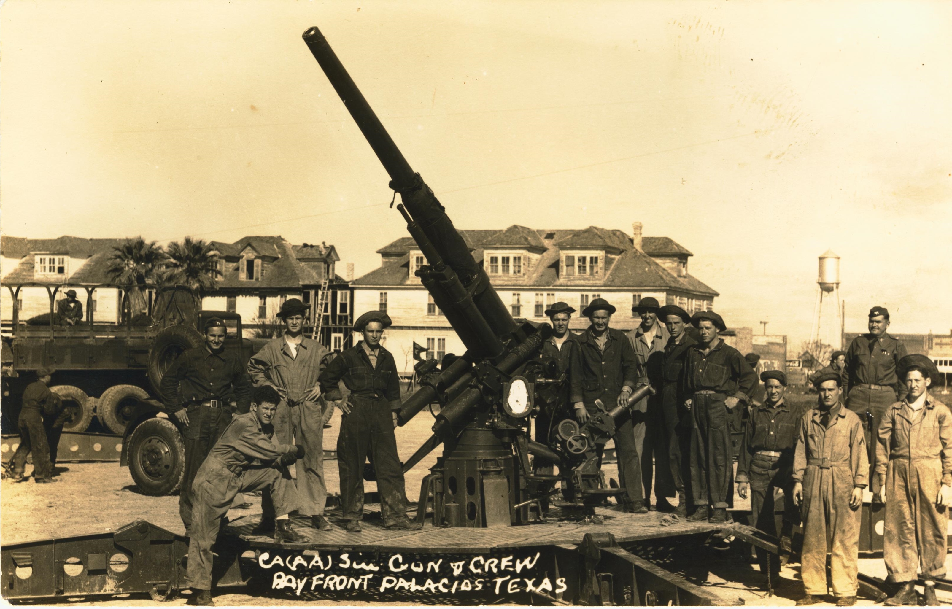 CA AA 3 inch gun and crew bay front Palacios Texas