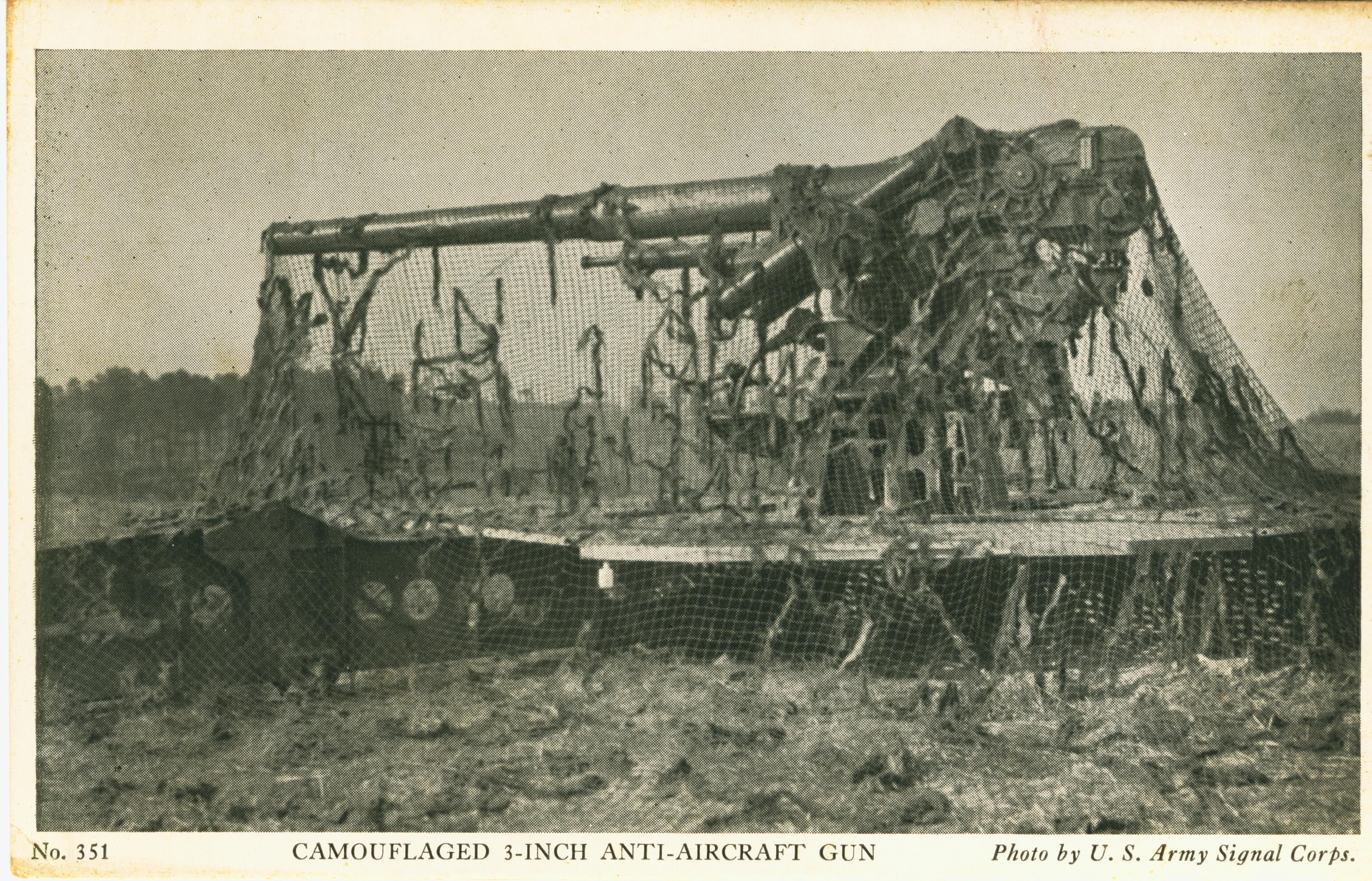 Camouflaged 3 inch anti-aircraft gun