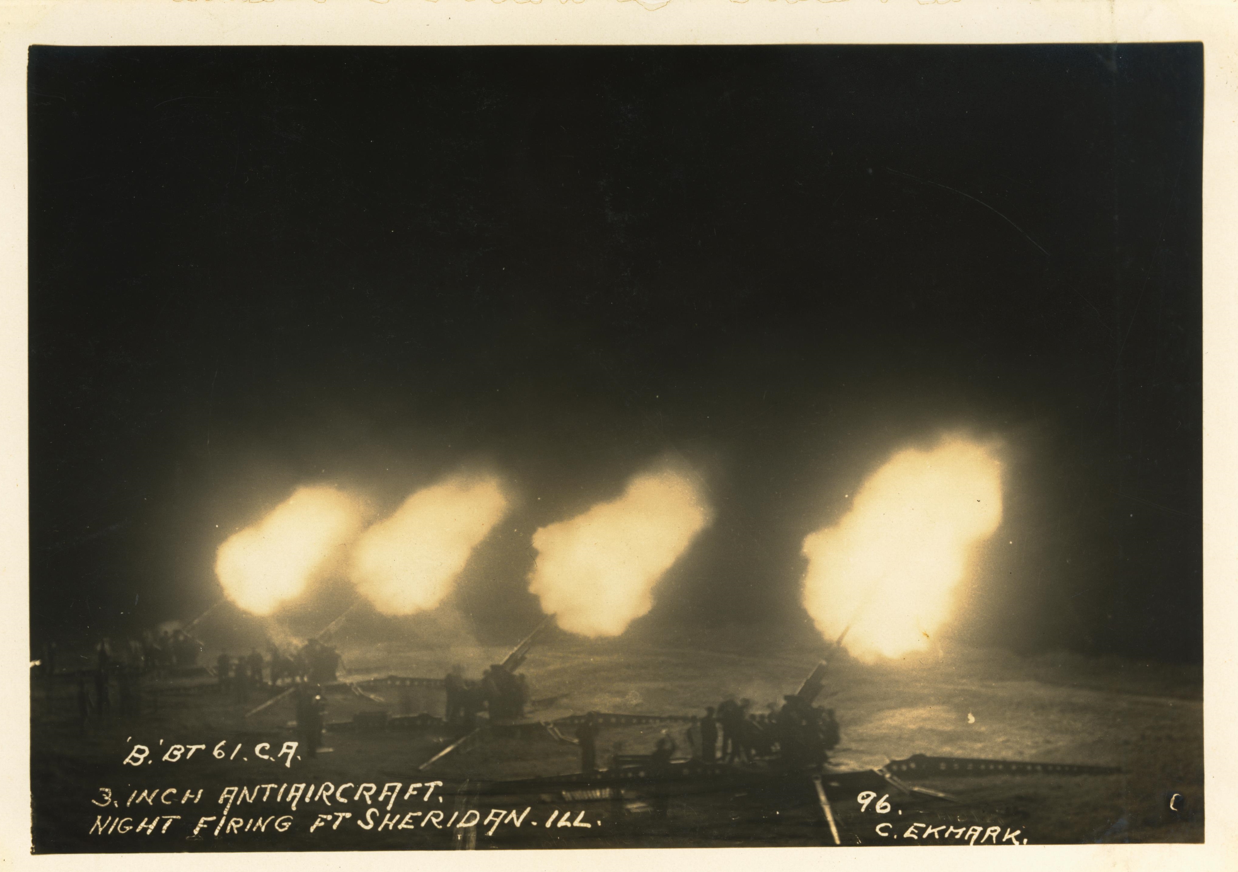 Night Firing 3 inch AA gun Battery B 61 CA Ft Sheridan IL