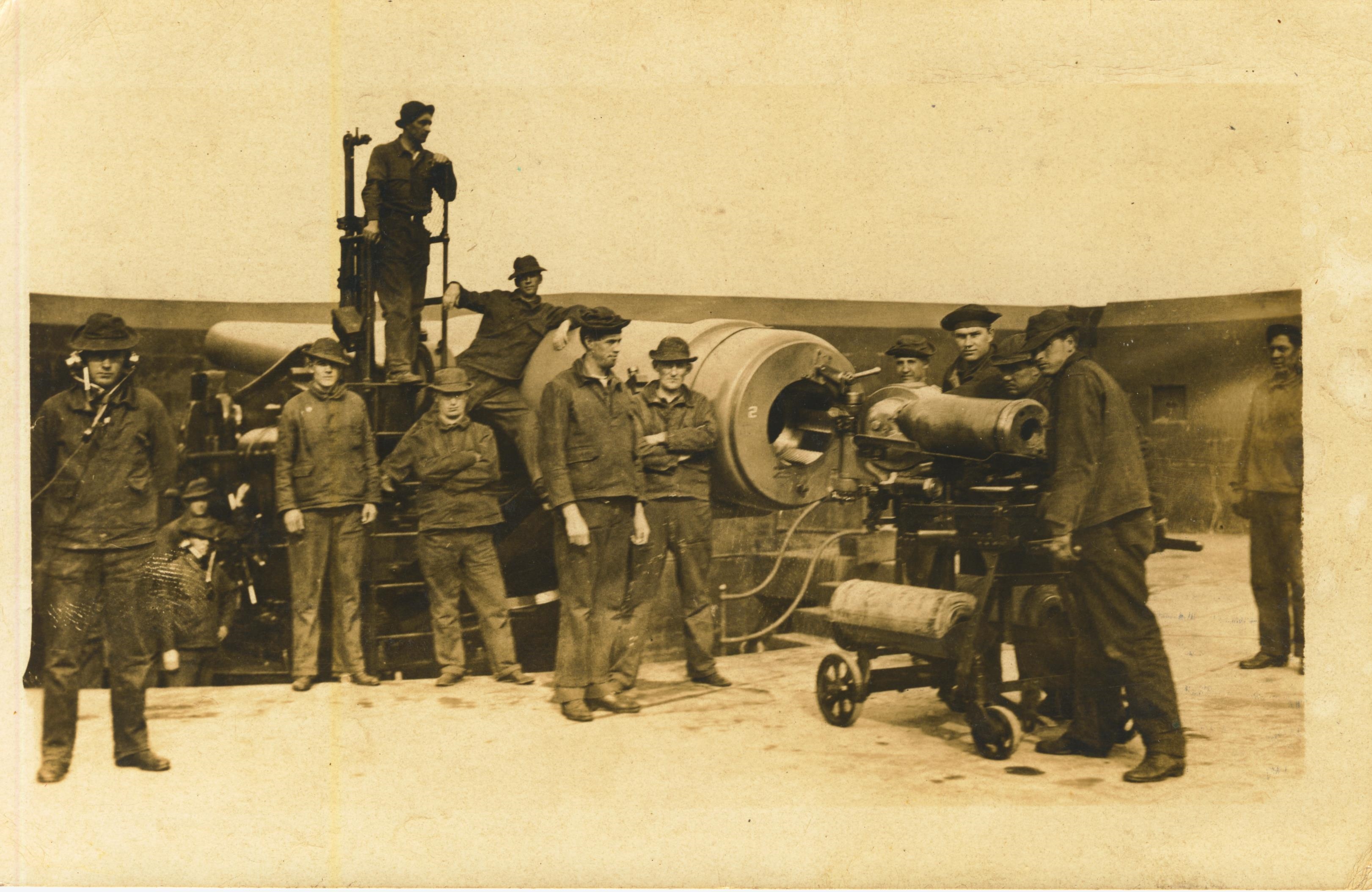 Loading 10 Inch Disappearing Gun on back written 85th CAC dated Jan 16 1912