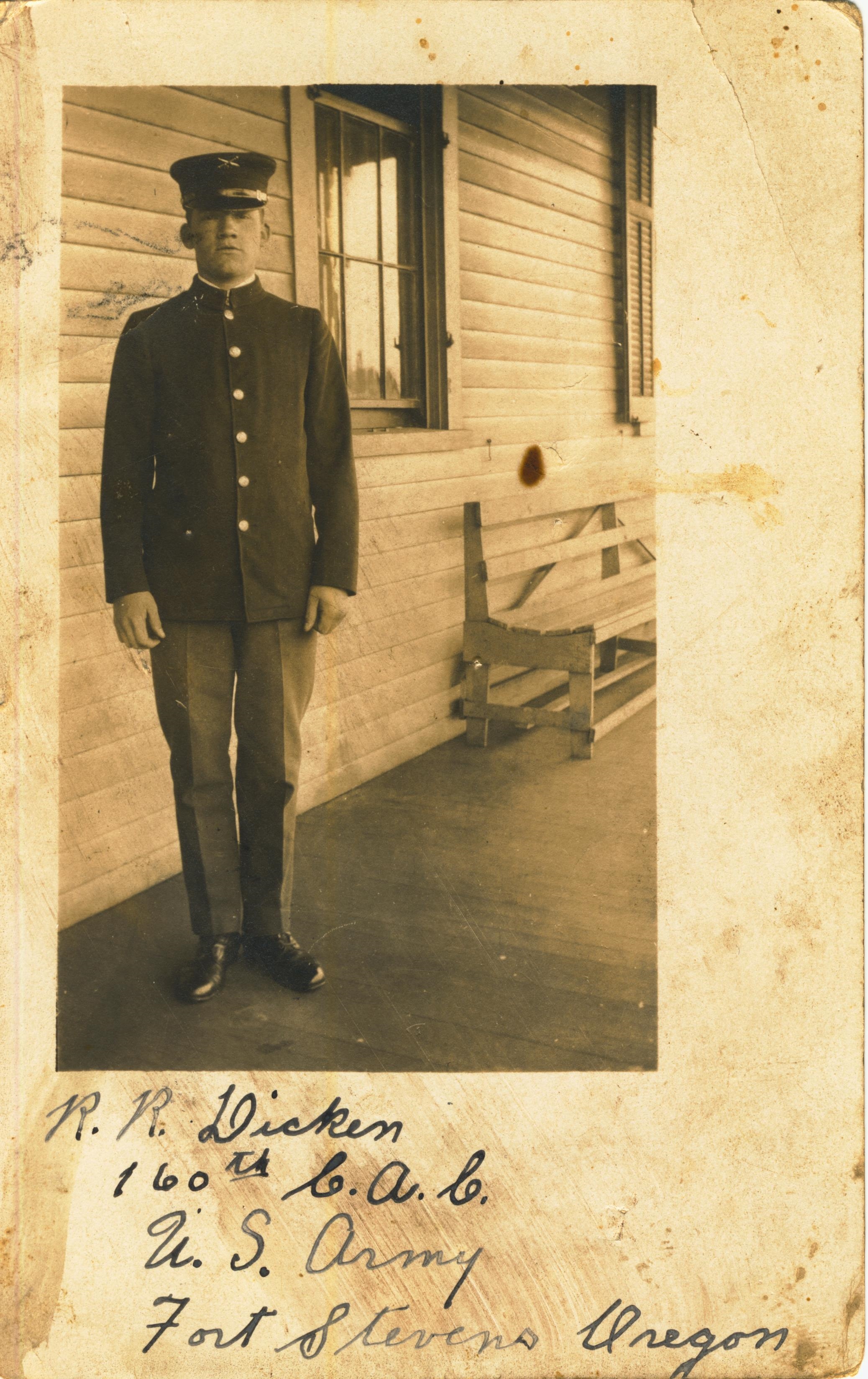 R. R. Dicken 160th C.A.C Fort Stevens Or postmarked Sep 2 1911