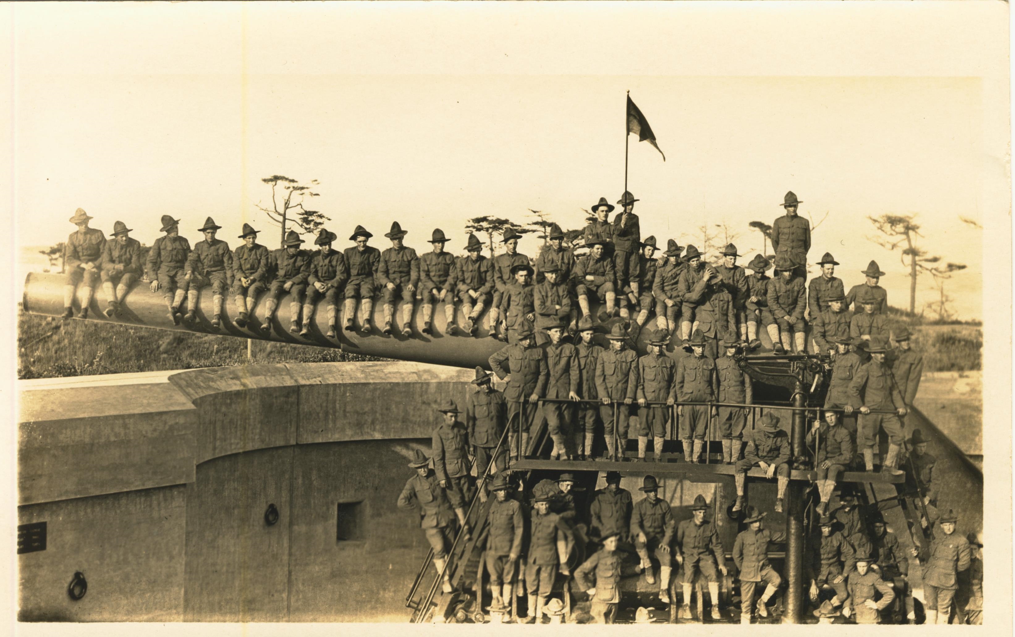 Soldiers On Disappearing Gun Fort Worden Written On Back