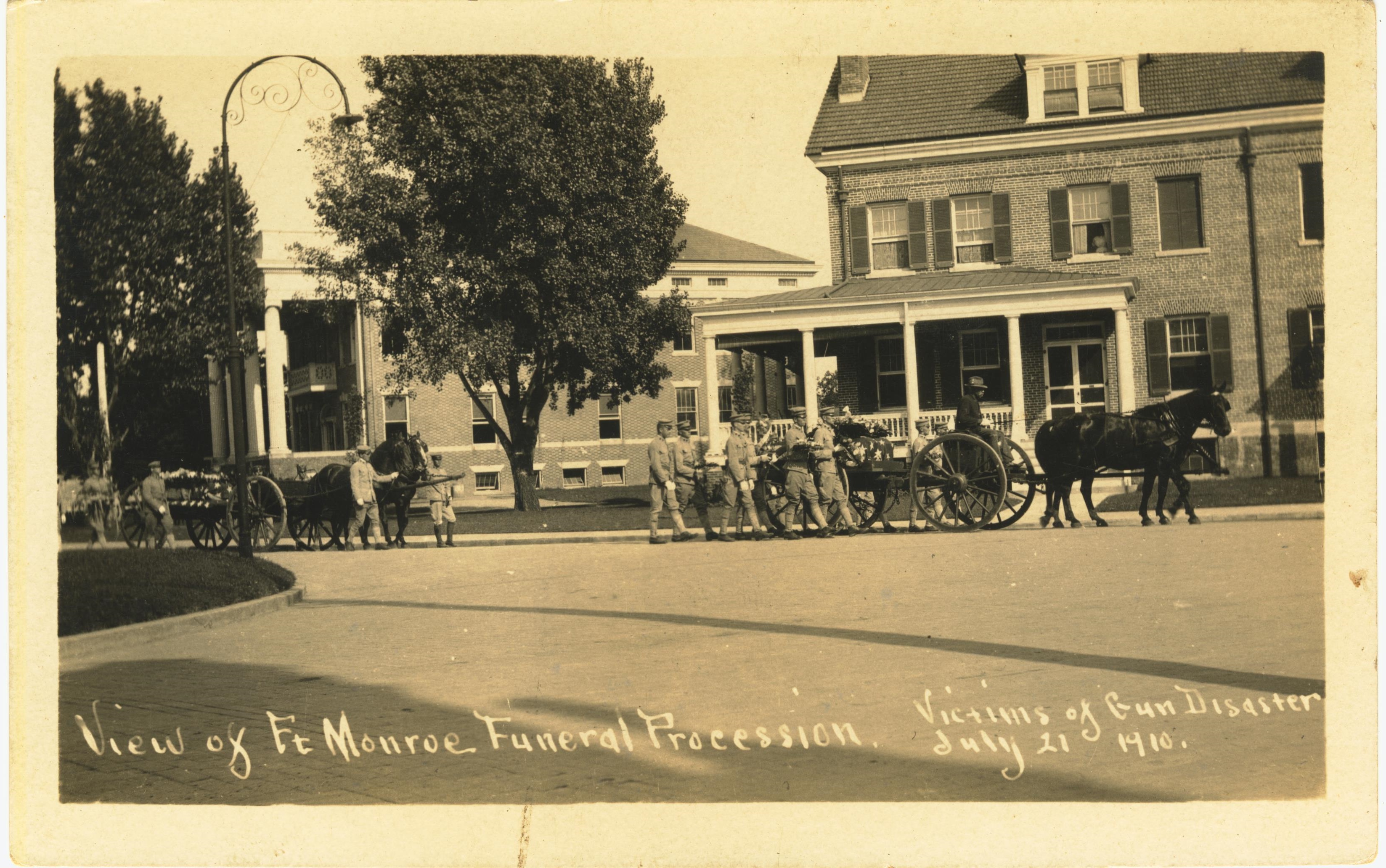 View of Fort Monroe Funeral Procession Victims of Gun Disaster July 21 1910