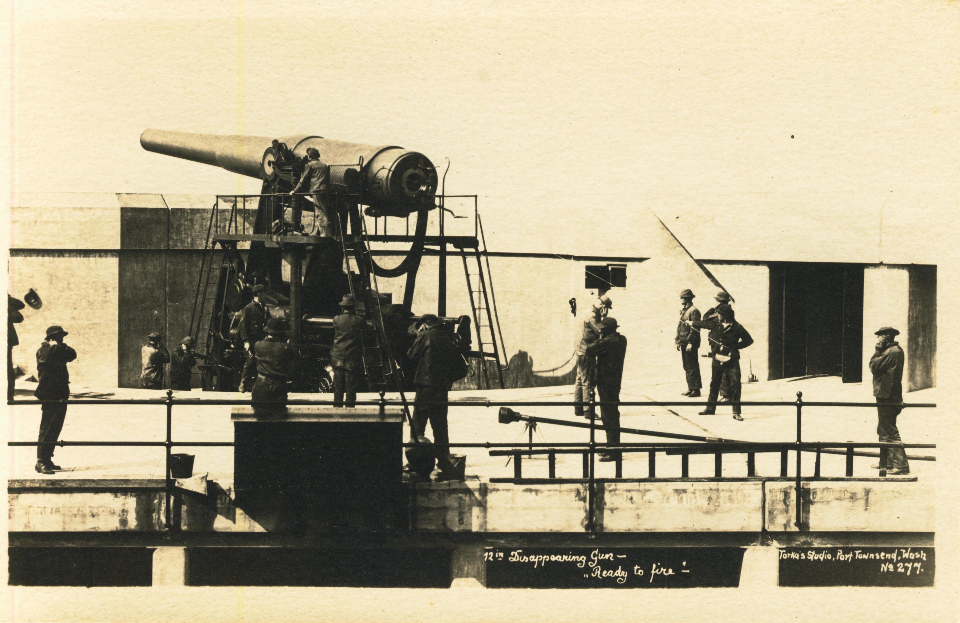 12 Inch disappearing gun ready to fire Torka's Studio Port townsend WA