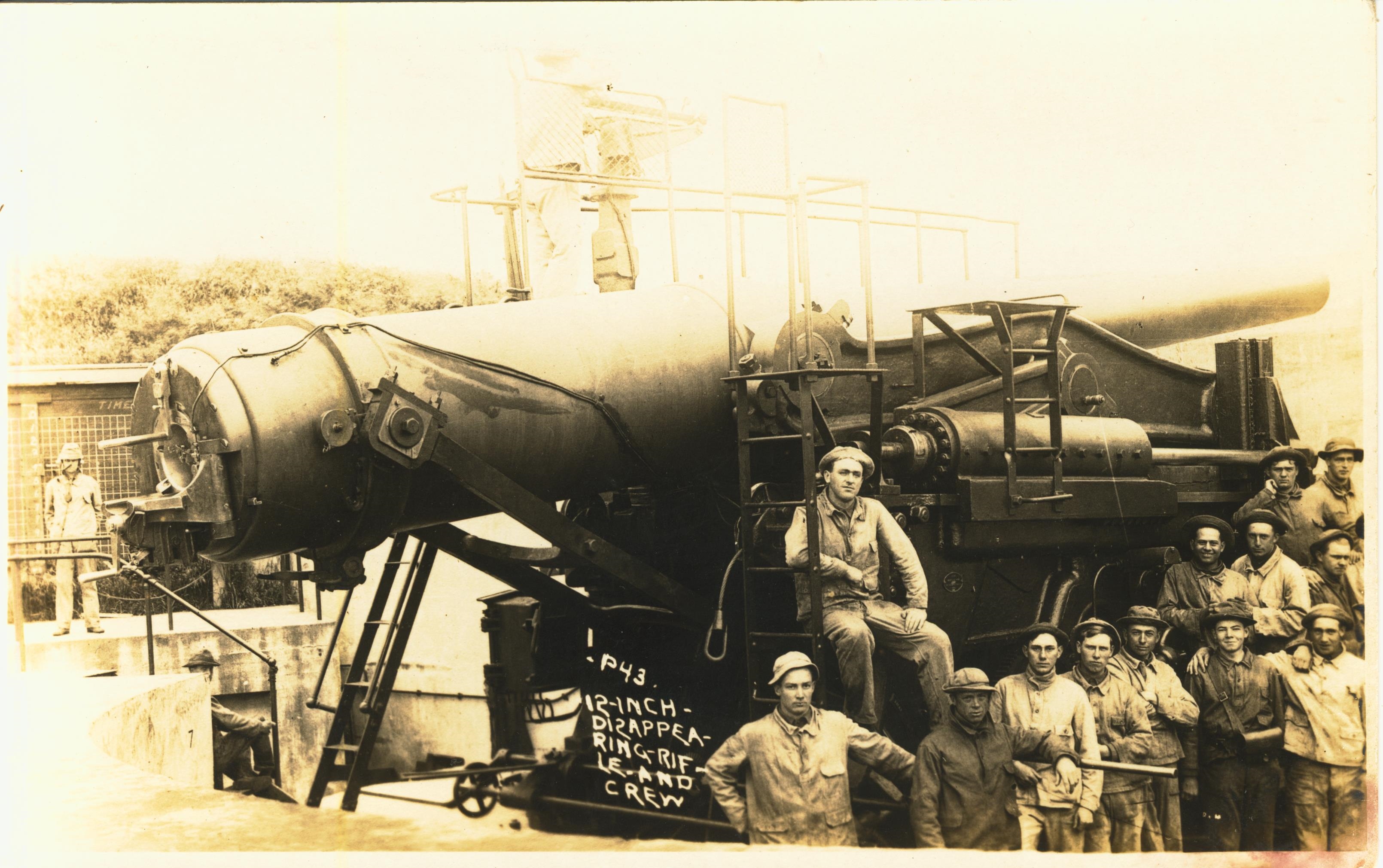 12 inch disappearing gun and crew