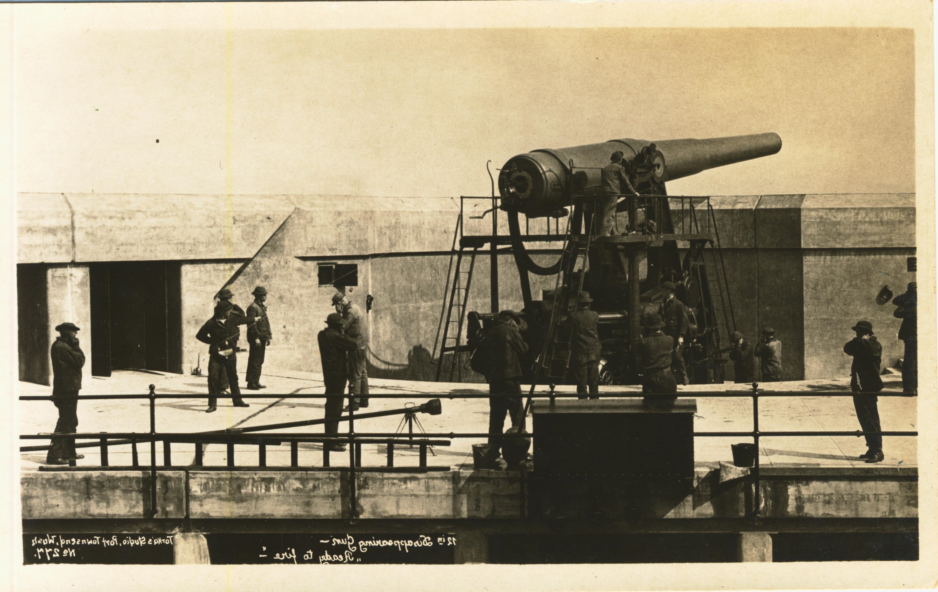 12 inch disappearing gun ready to firt Torks's Studio Port Townsend WA
