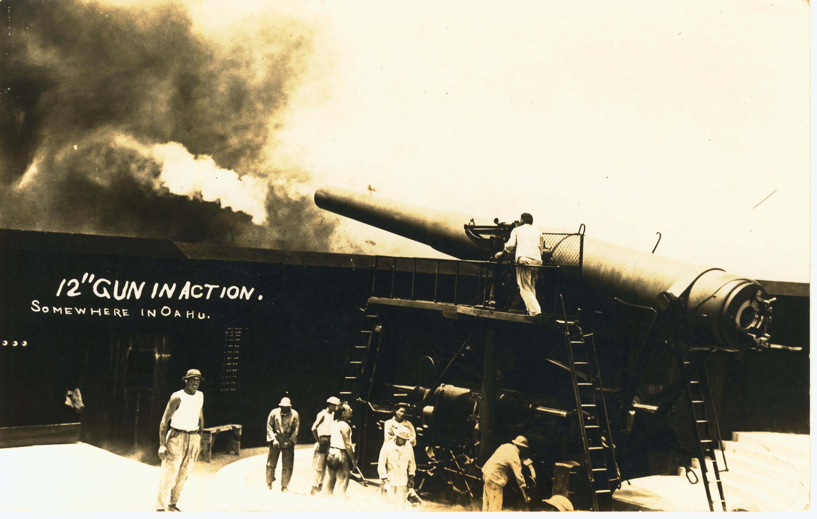 12 inch gun in action somewhere in Oahu HI