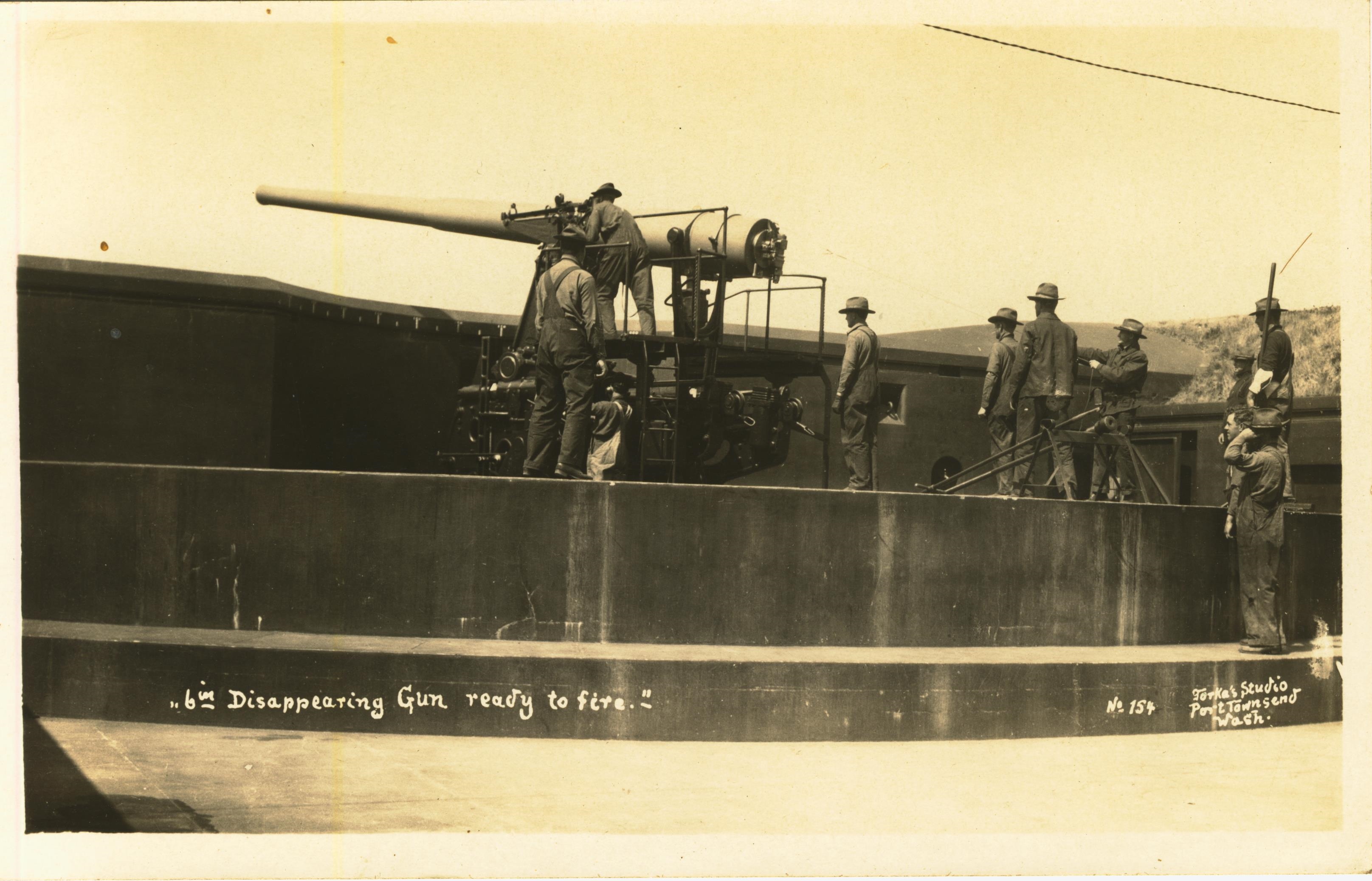 6 inch disappearing gun ready to fire Torka's Studio Port Townsend WA