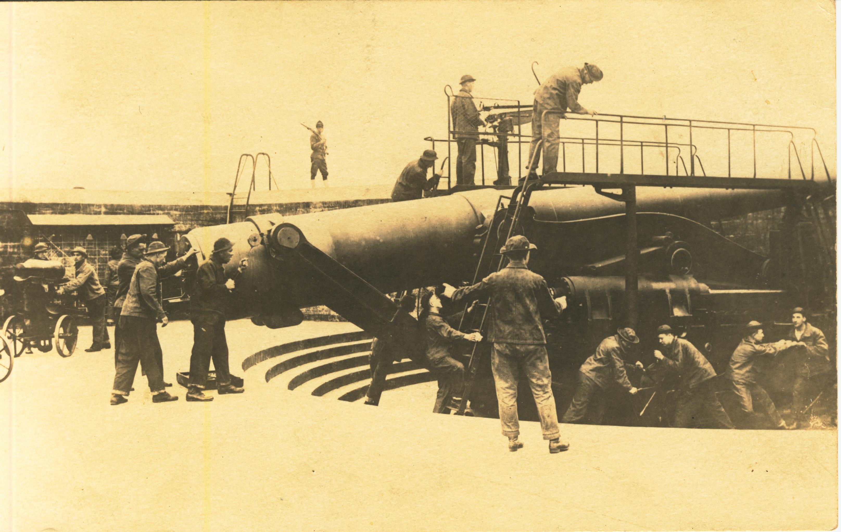 Firing 12 inch disappearing gun