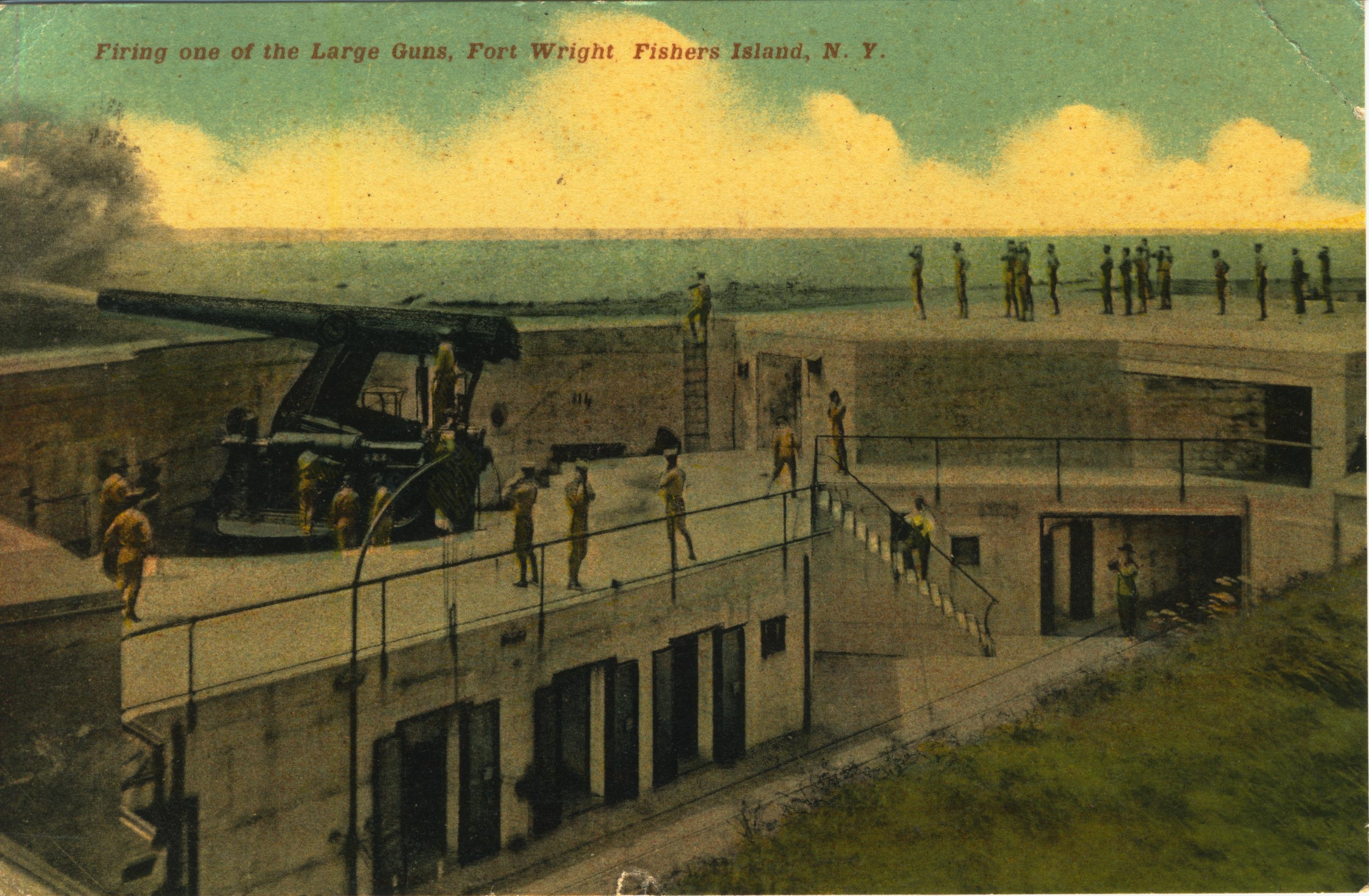 Firing one of the large guns Fort Wright Fishers Island NY