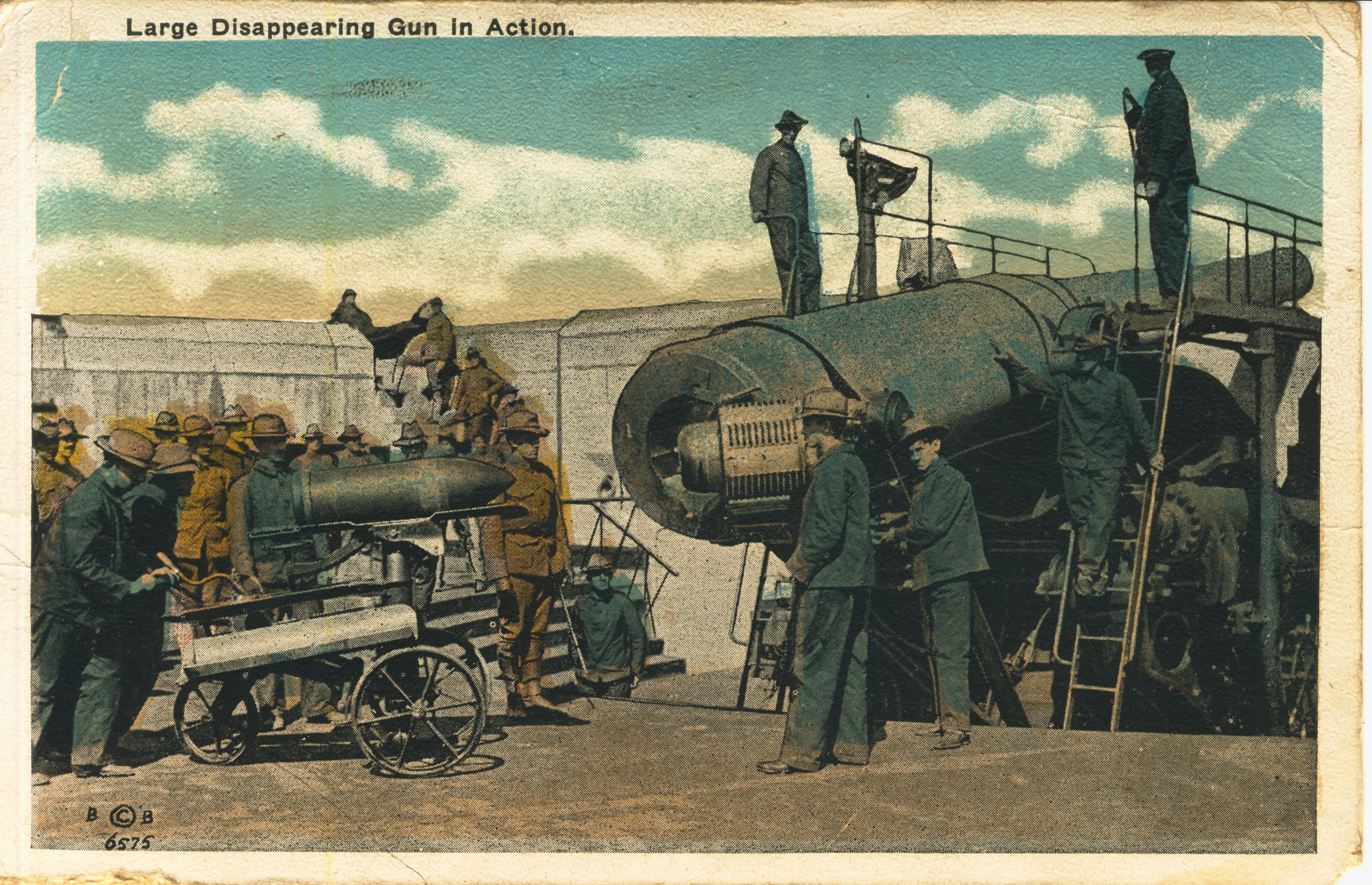 Large disappearing gun in action