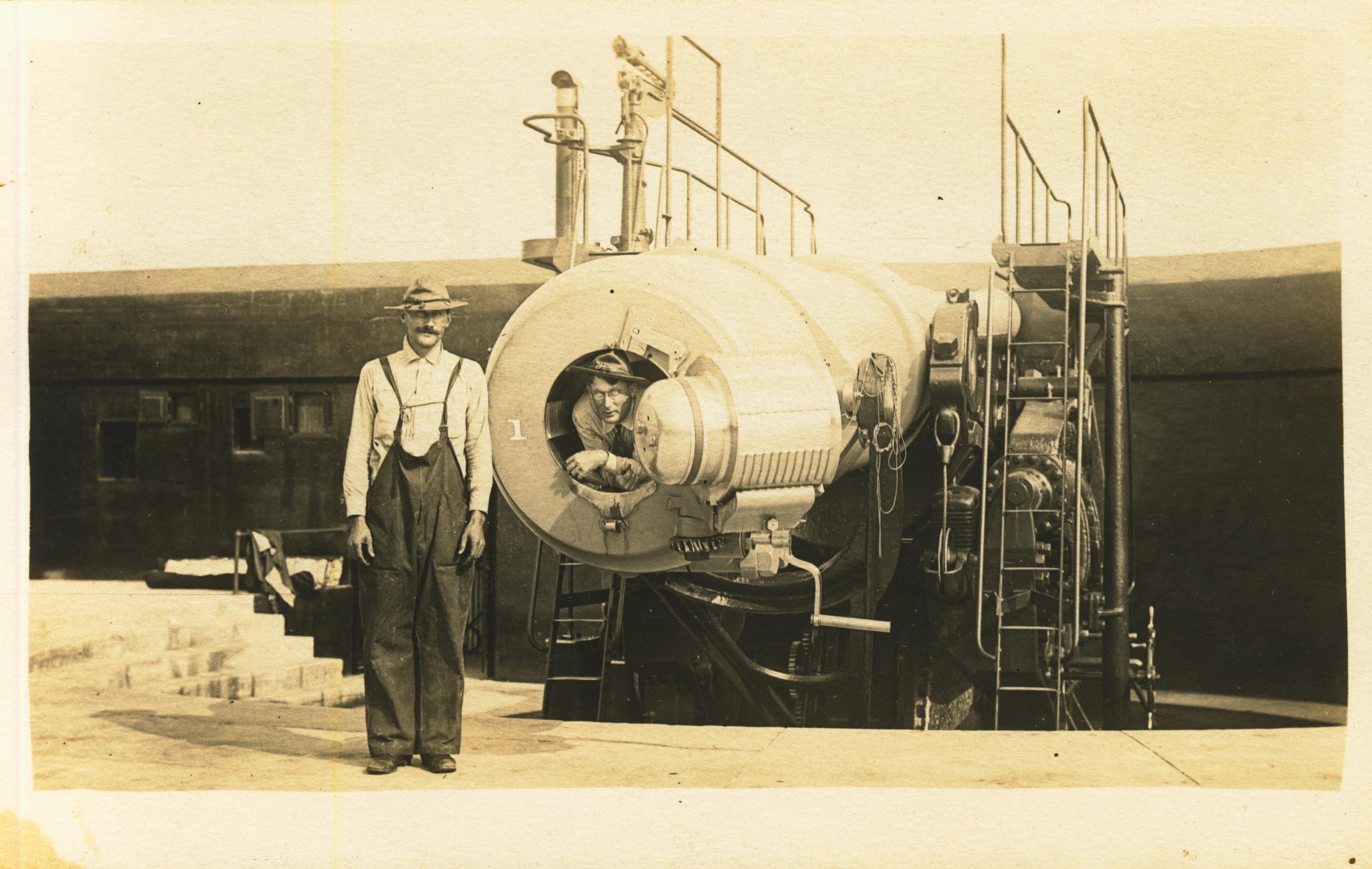 Man in breech of disappearing gun