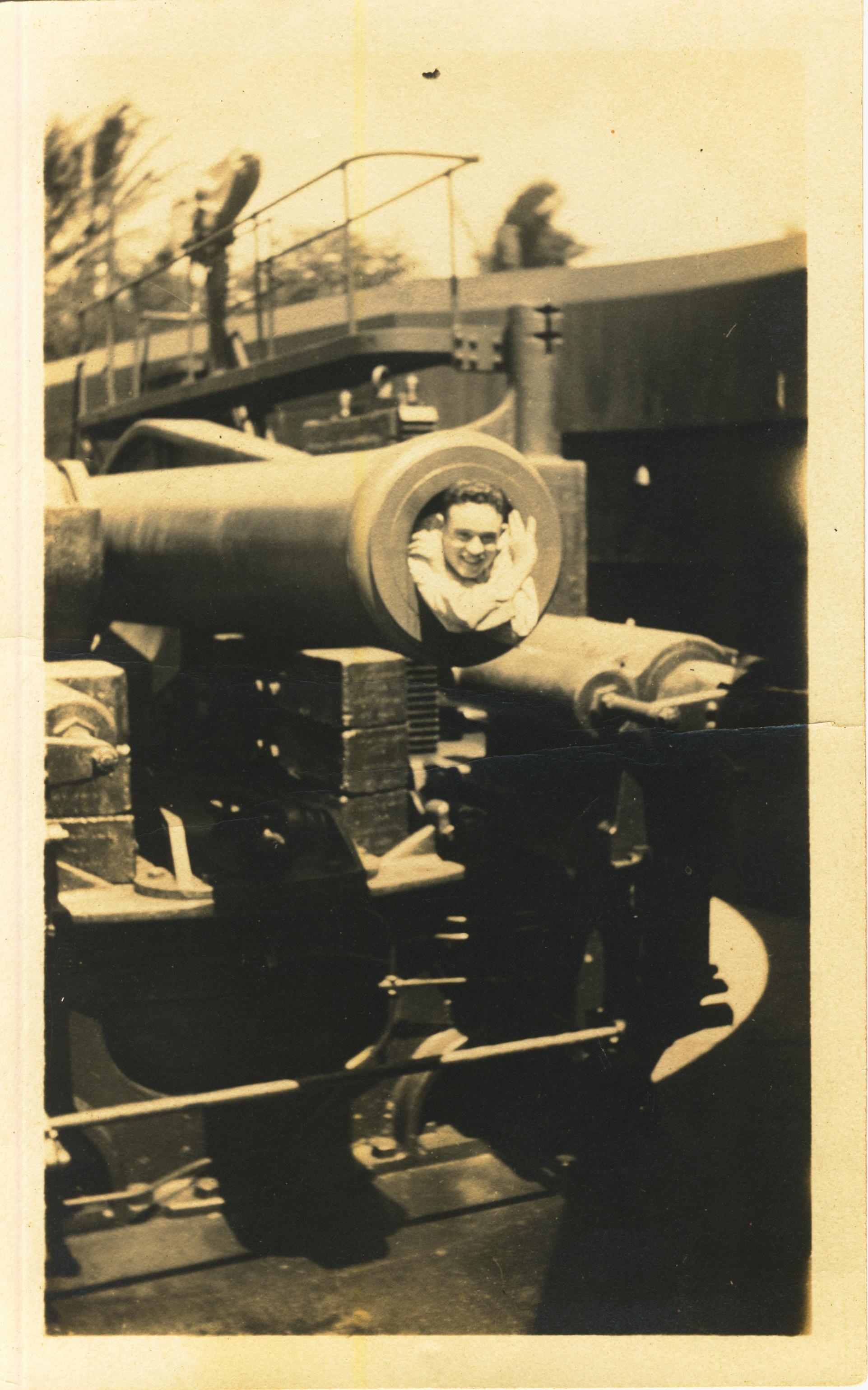 Man in gun barrel