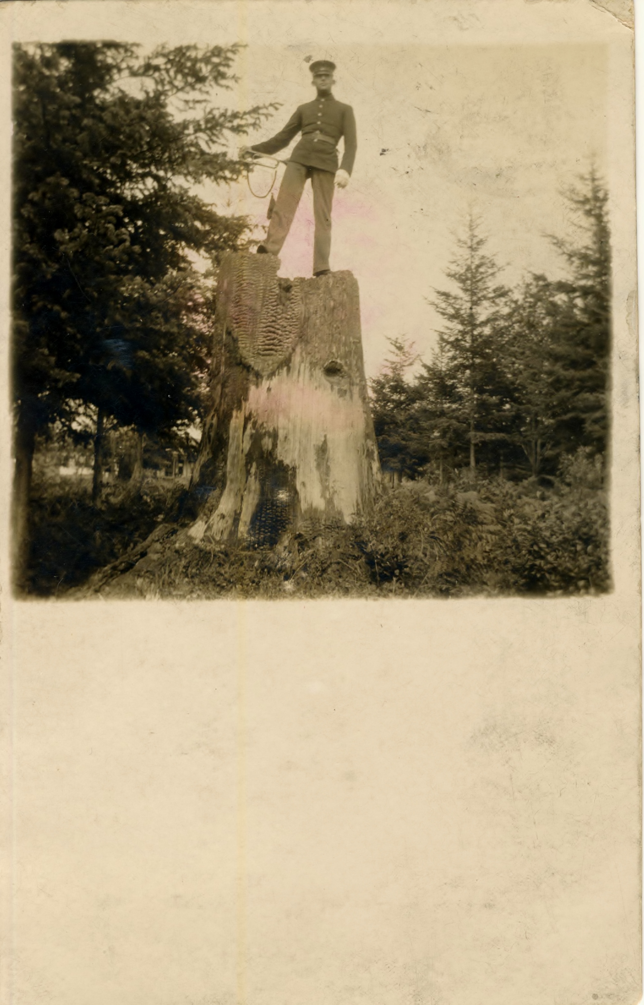 Fort Flagler Soldier on Stump