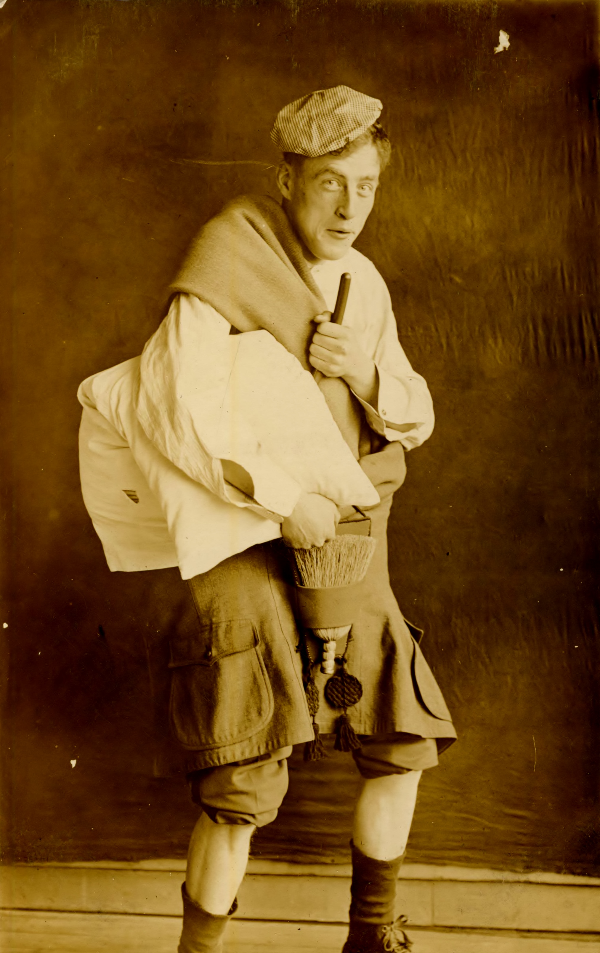 From Fort Flagler Album Soldier with Pretend Bagpipe and Kilt