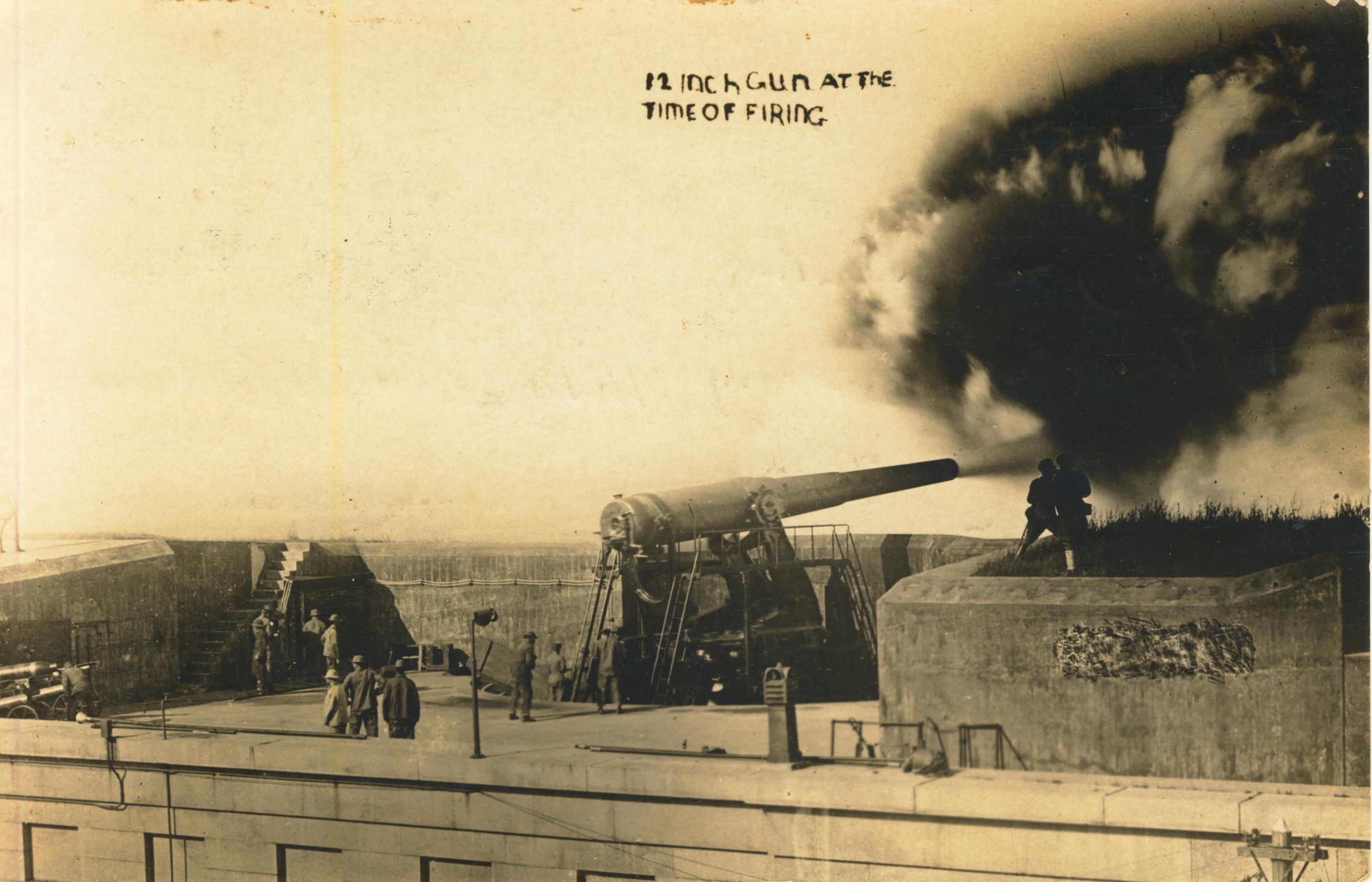 12 inch gun at time of firing postmarked Fort Warren Mass 1916
