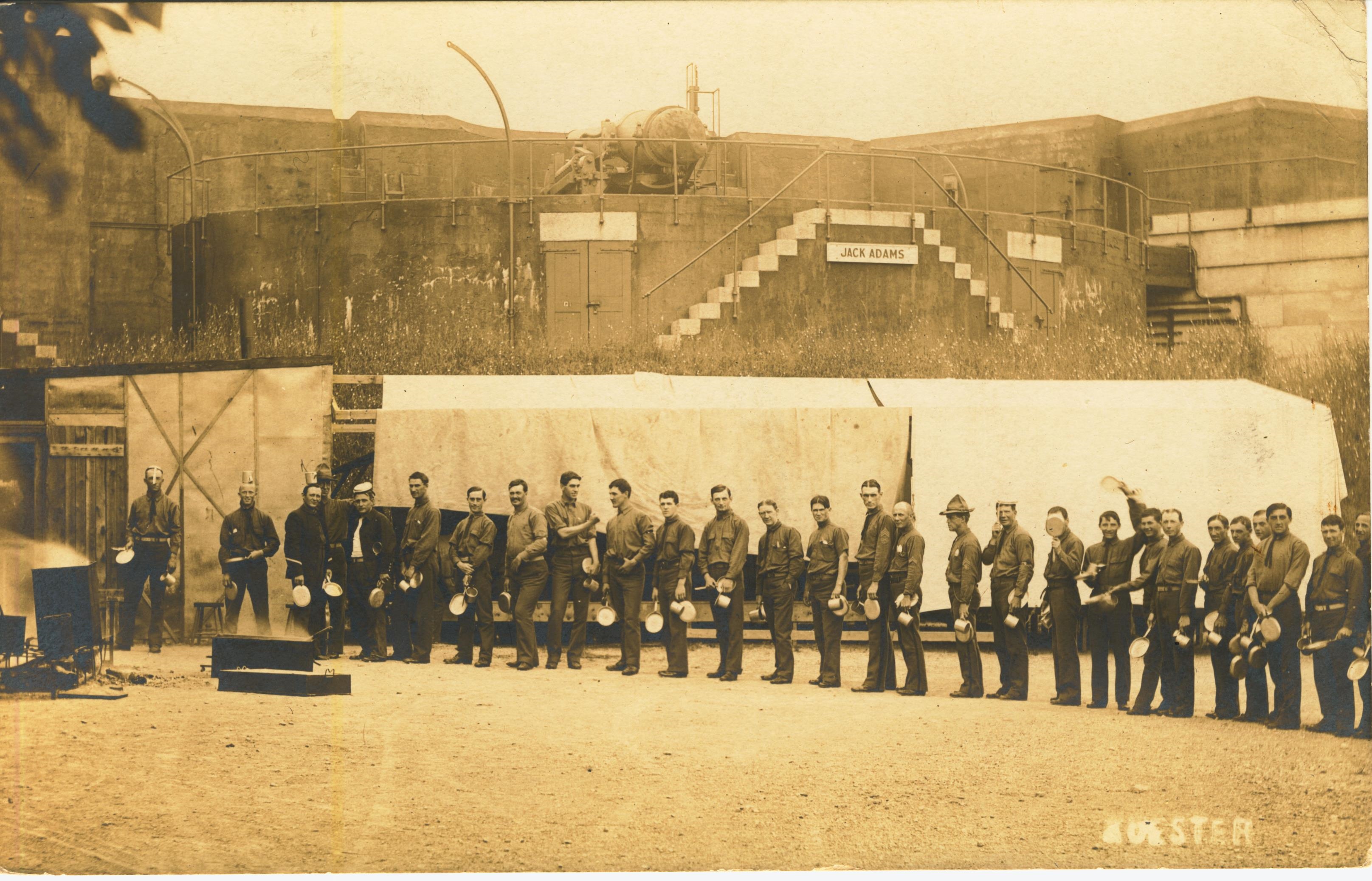 Mess line in front of Battery Jack Adams Postmarked Fort Andrews Jul 12 1911