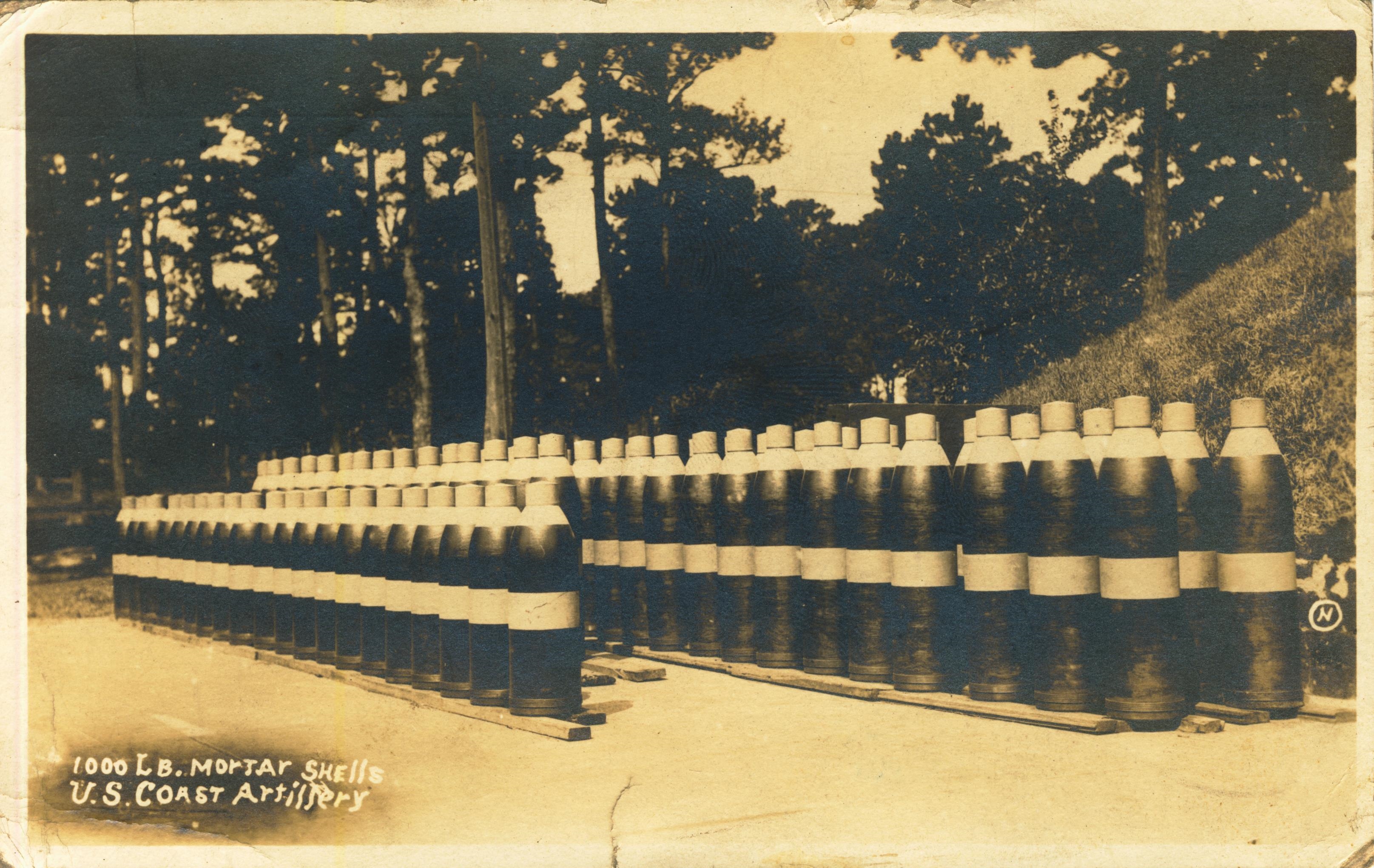 1000 lb mortar shells U.S. Coast Artillery stamped on back W. B. Nichols Studio Delaware City DE