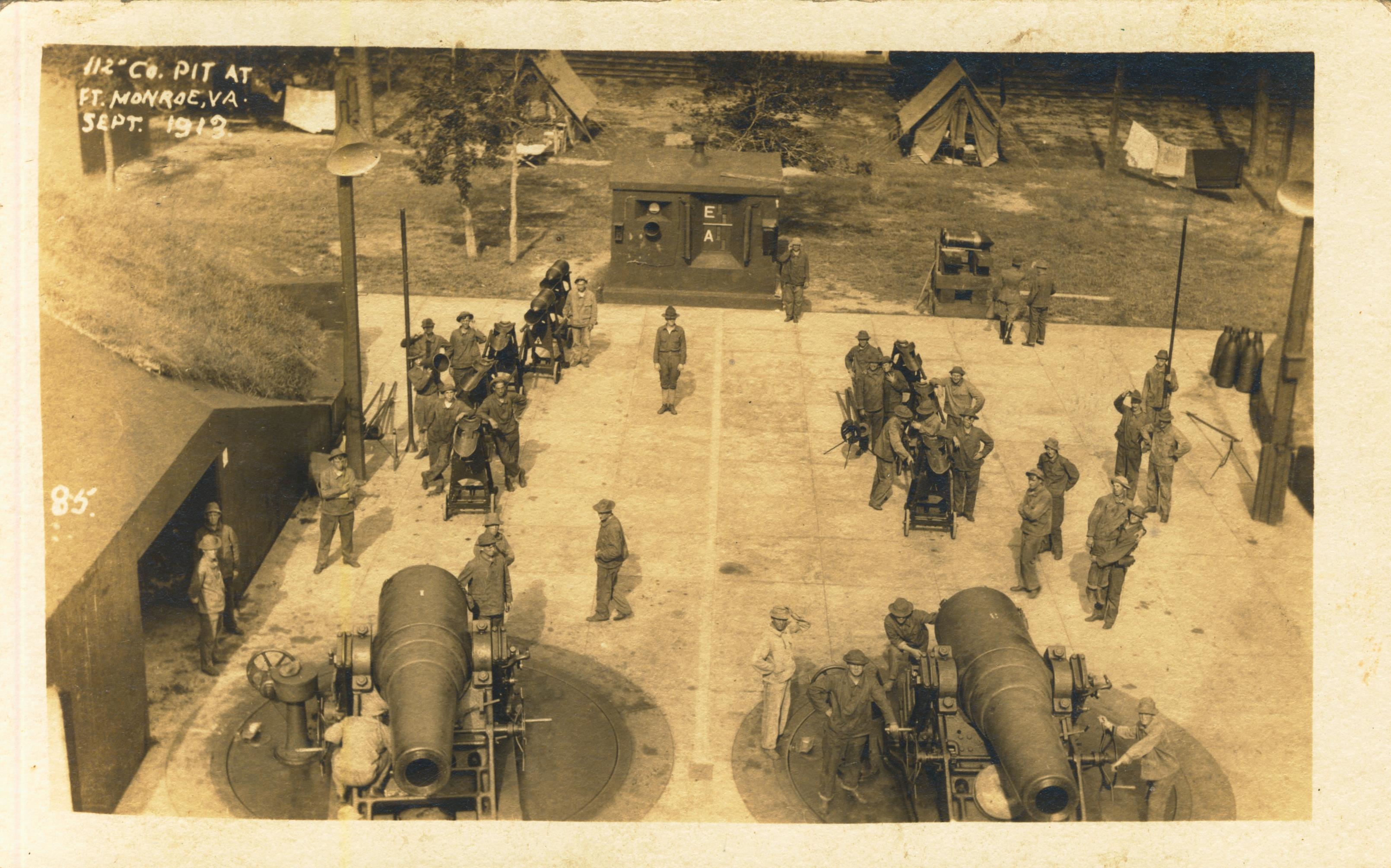 112th Co. Pit at Fort Monroe VA Sept 1913 photo by W. B. Nichols Studio Delaware City Del