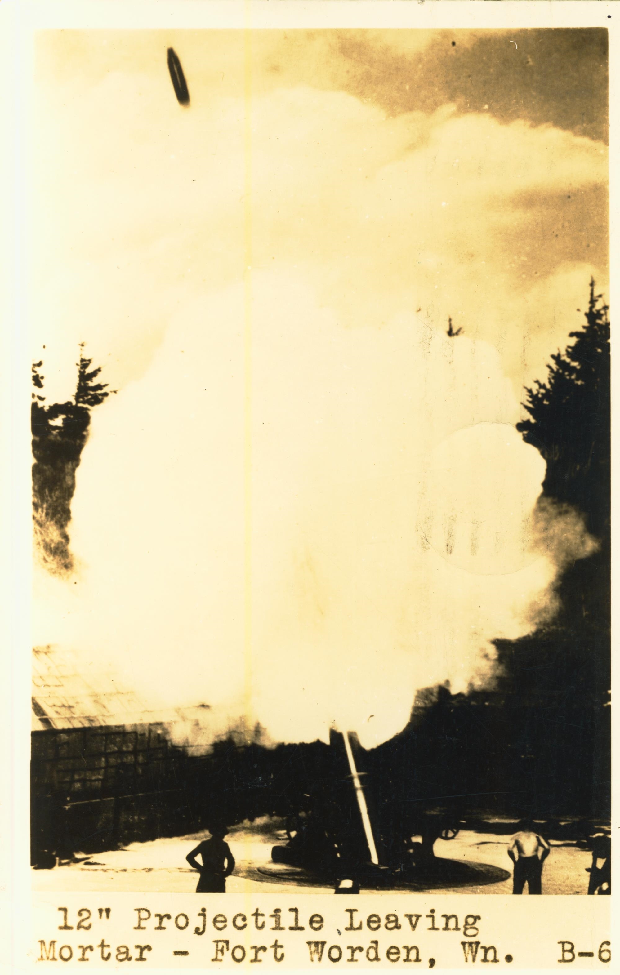 12 inch projectile leaving mortar Fort Worden WA