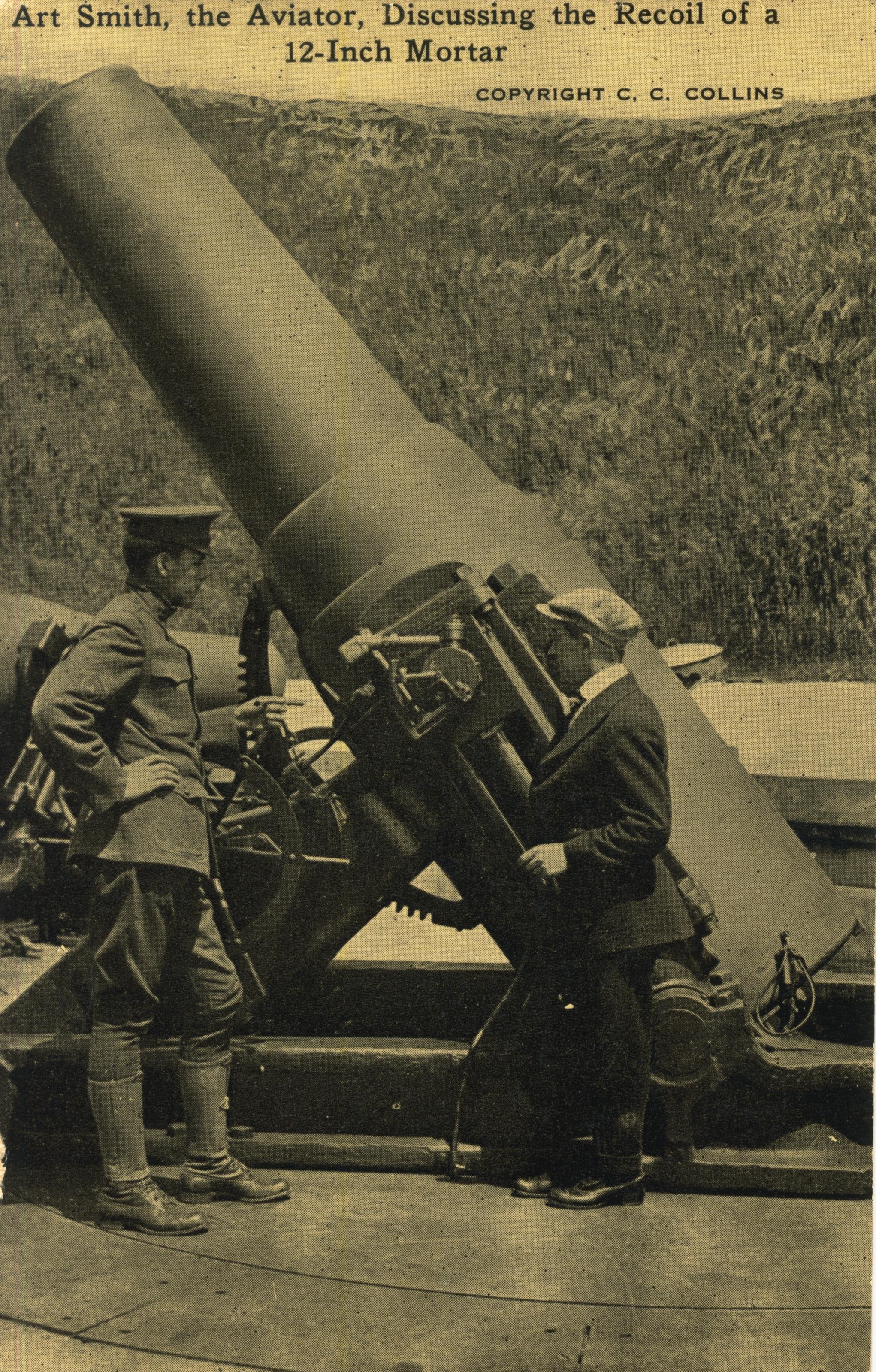 Art Smith the aviator discussing recoil of 12 inch mortar