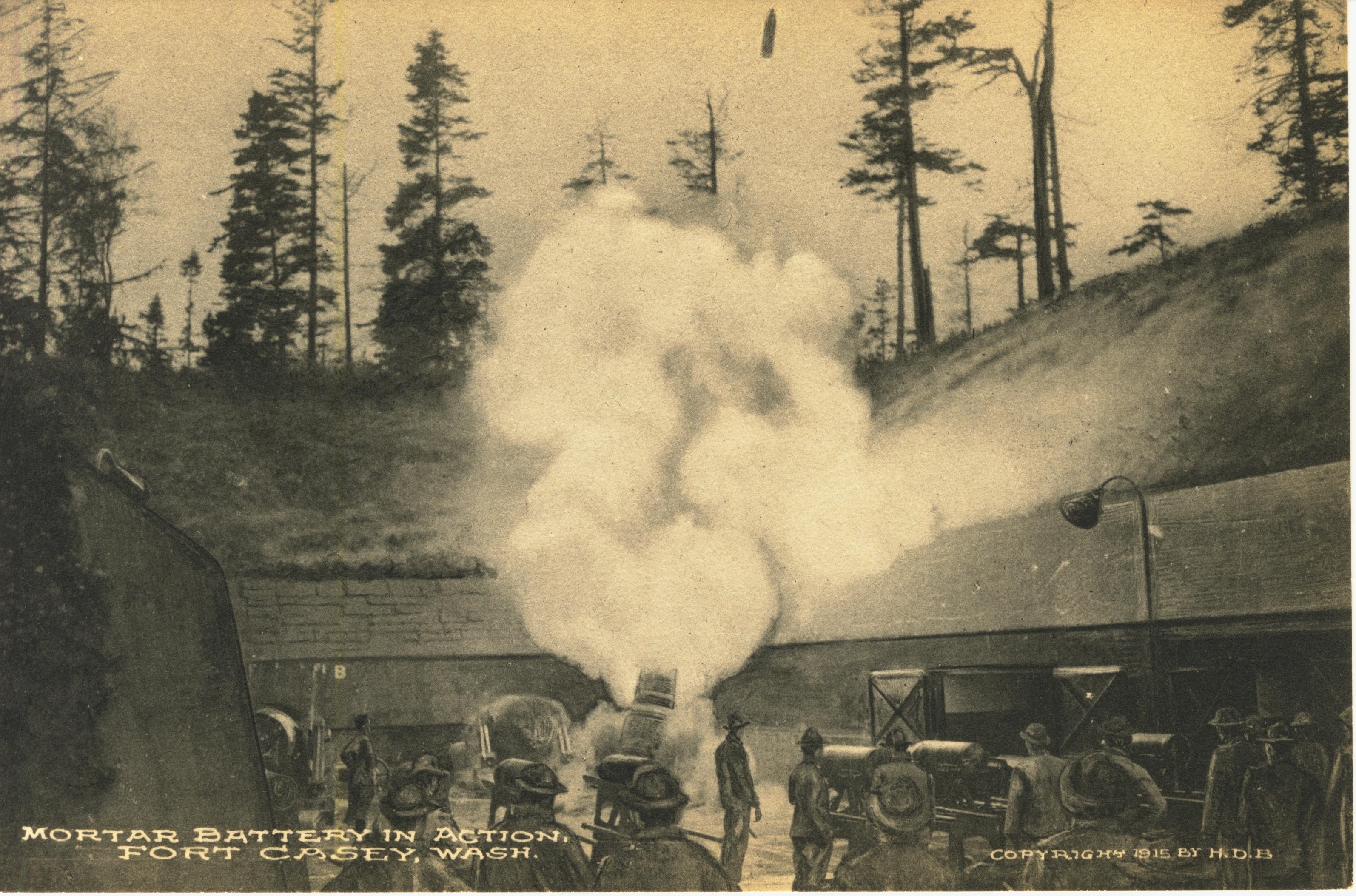 Mortar battery in action Fort Casey Washington