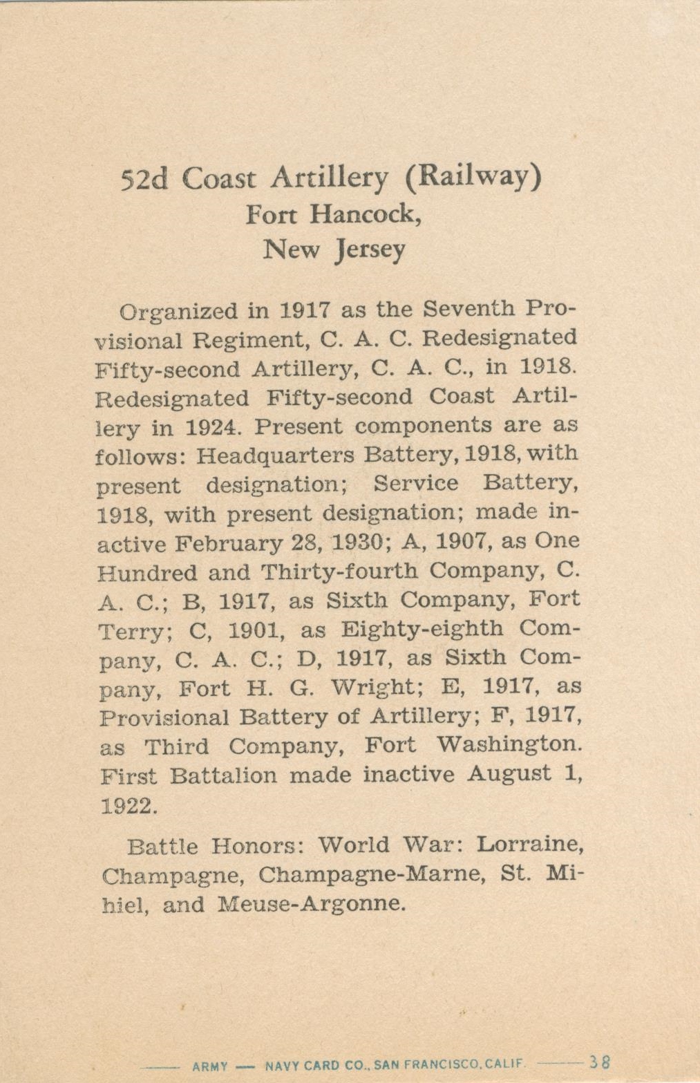 52nd Coast Artillery back