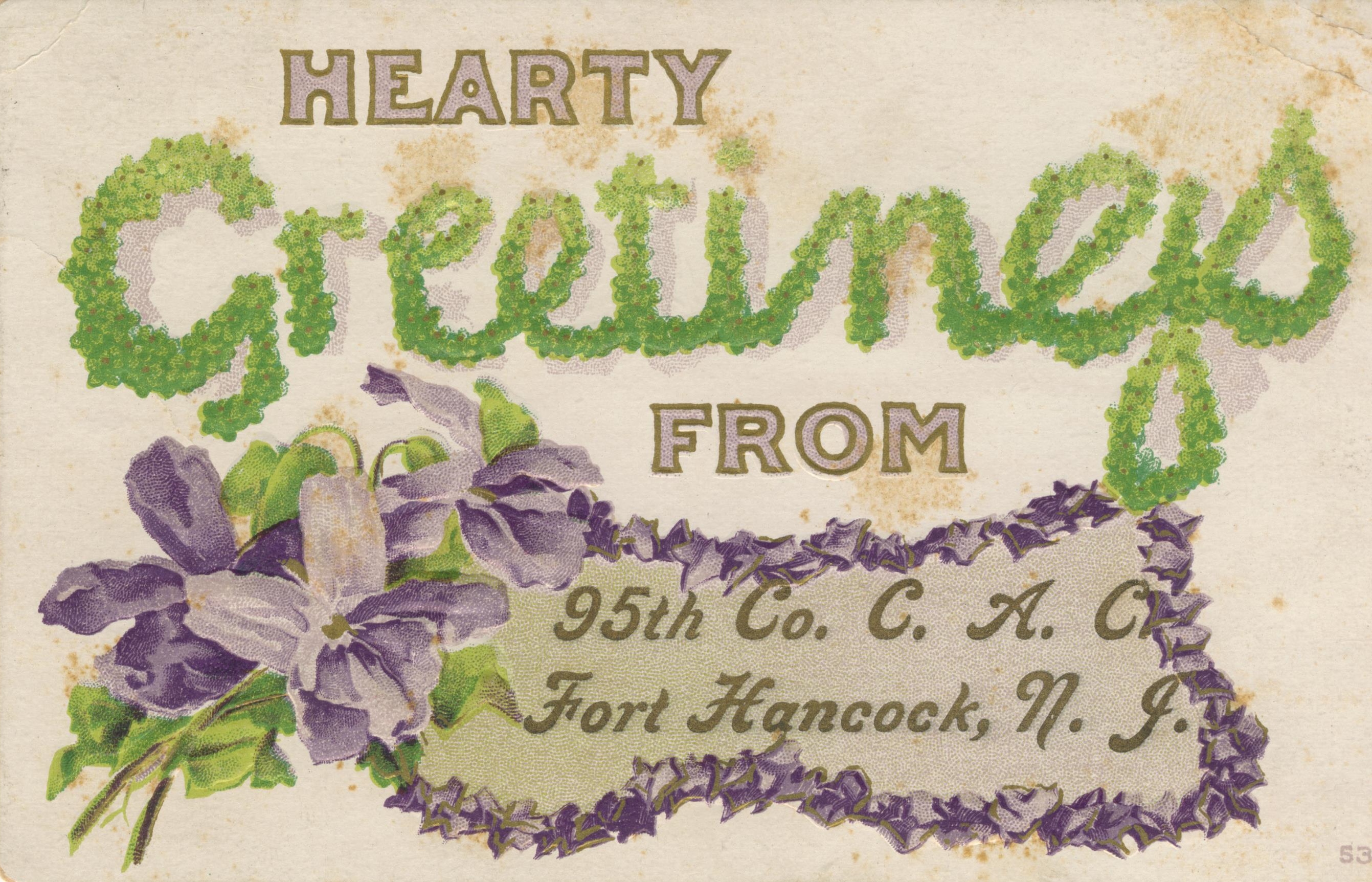 Greetings from 95th Co CAC Fort Hancock NJ