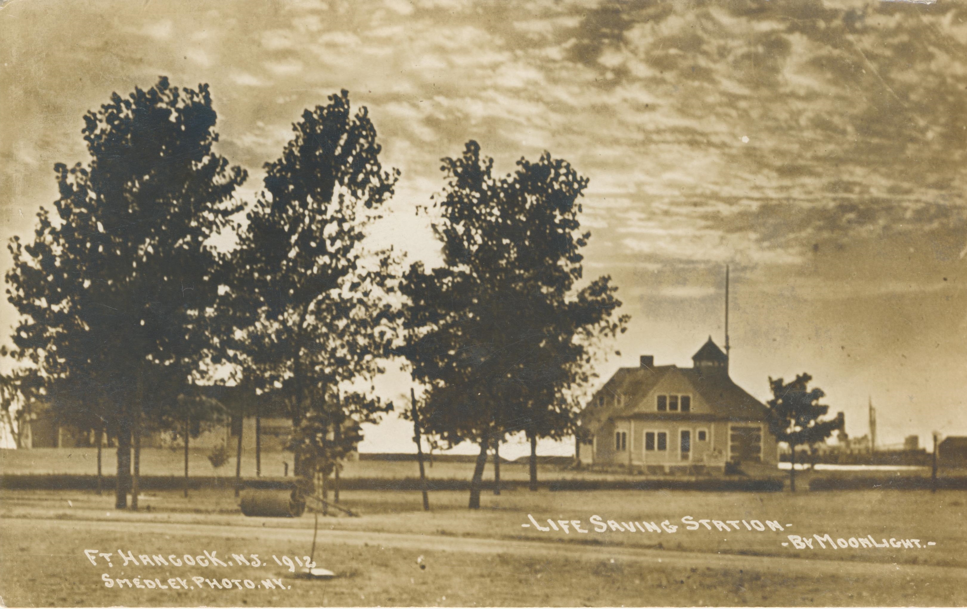 Life Saving Station by moonlight Fort Hancock 1912