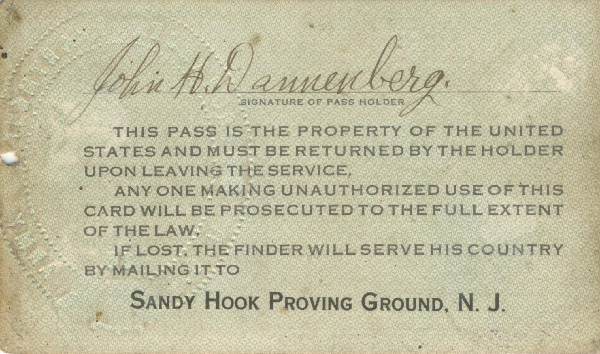Pass Sandy Hook Proving Ground NJ back