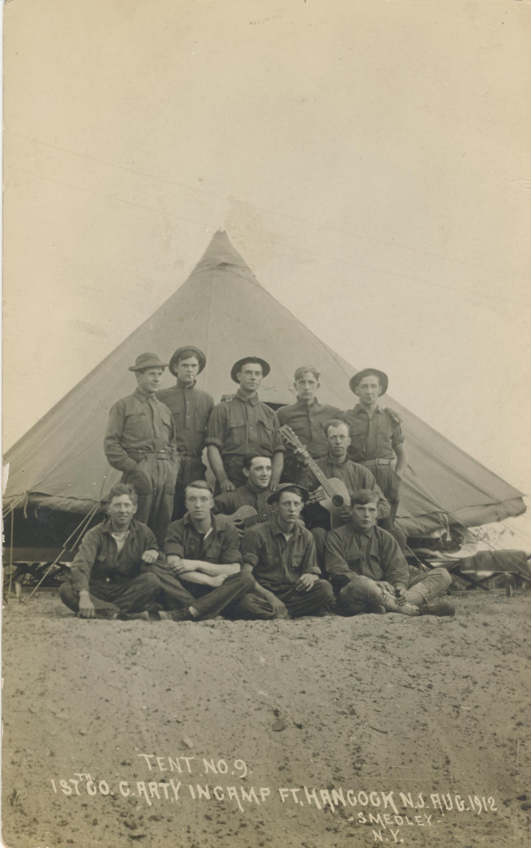Tent 9 1st co Coast Artillery in camp Fort Hancock Aug 1912