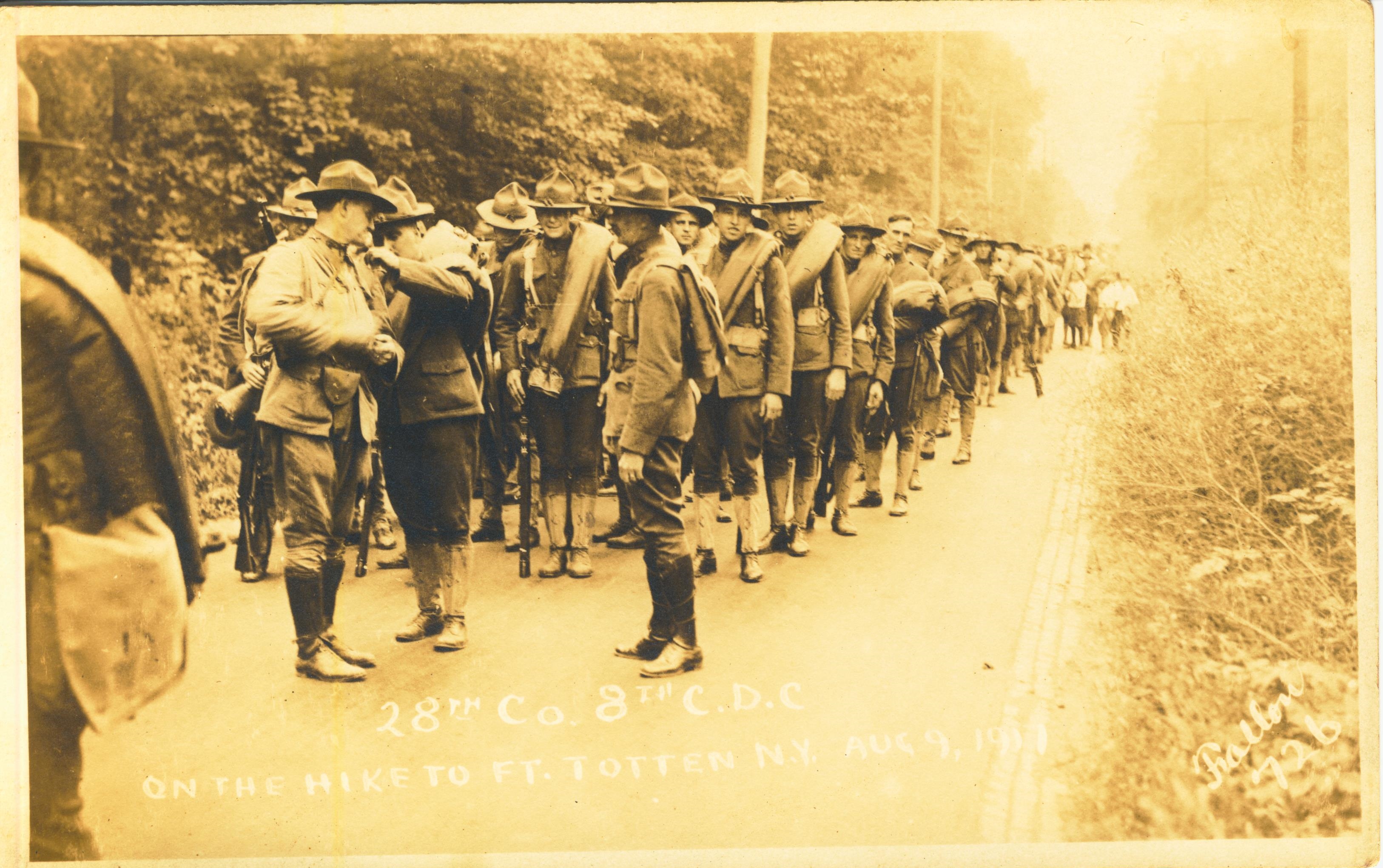 28th Co B C.D.C on the hike to Fort Totten NY Aug 9 1917