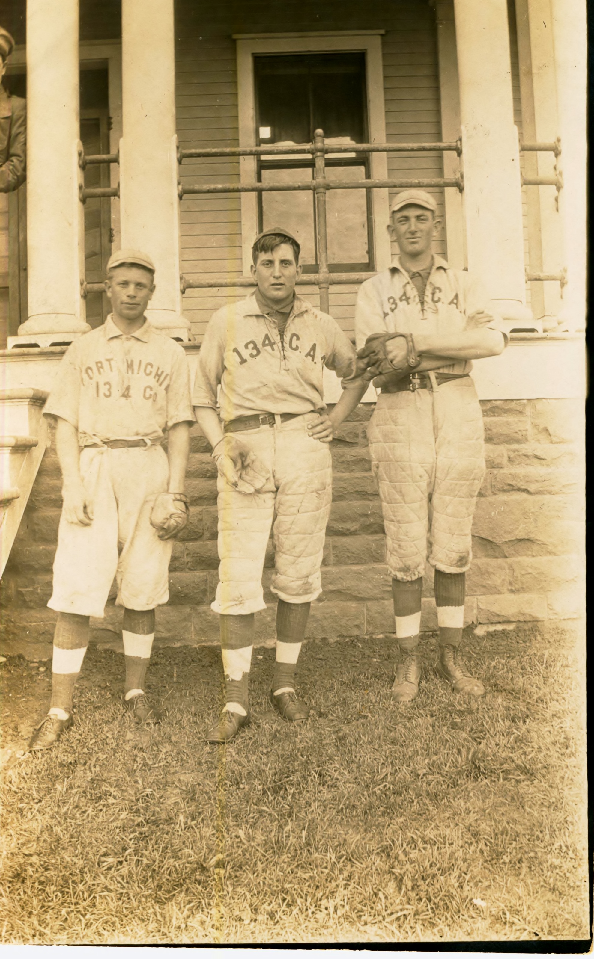 3 Baseball Players 134th Company C.A.C. Fort Michie