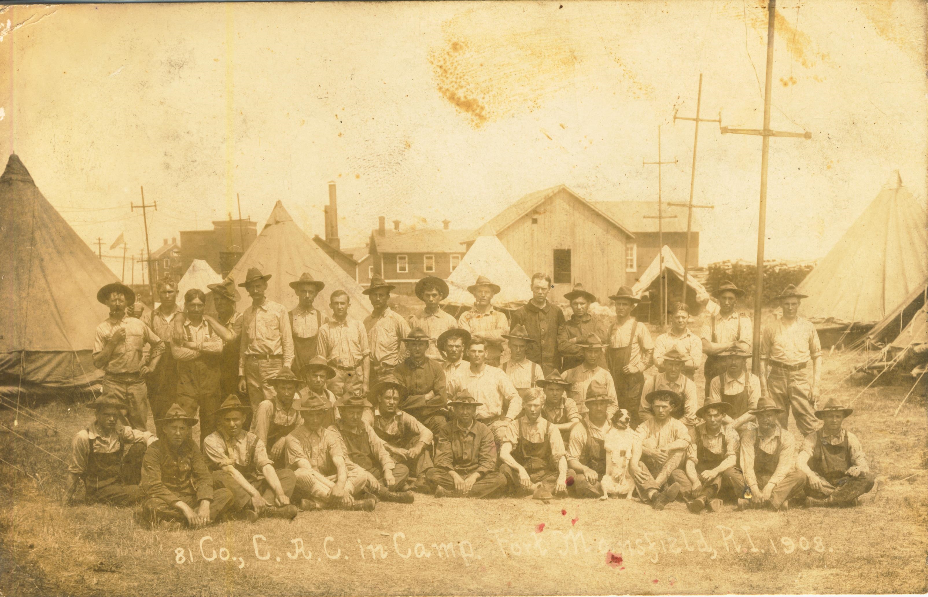 81st Co C.A.A. in Camp Fort Mansfield RI 1908