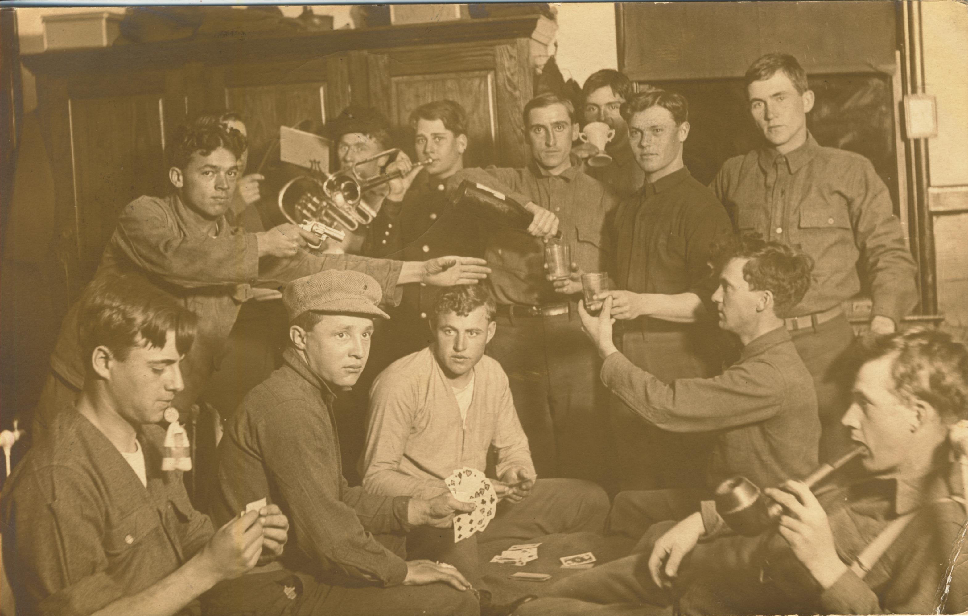 Soldiers kidding around postmarked Fort Terry NY Jan 2 1912