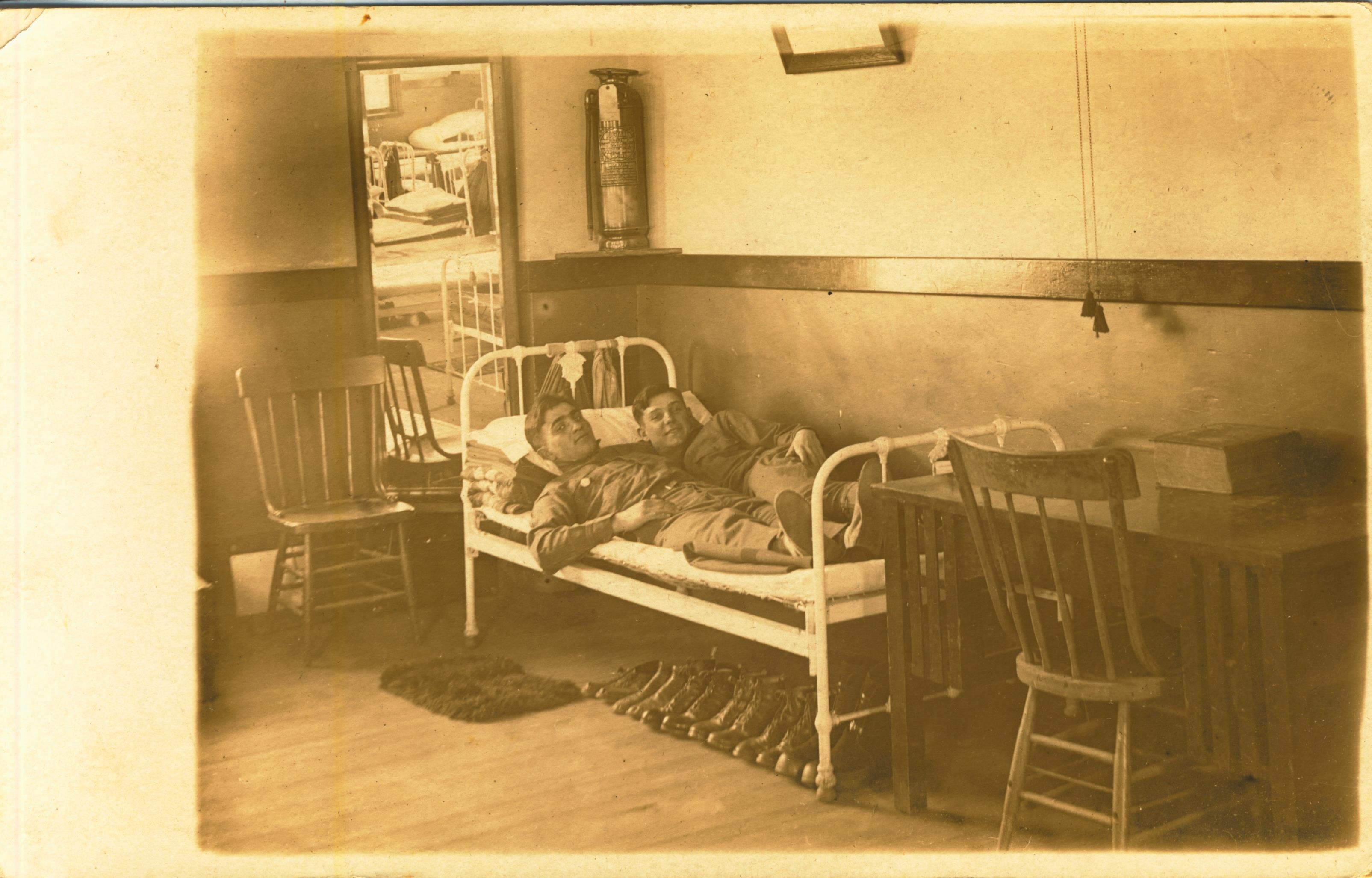 Soldiers on Bunk photo likely taken at Fort Terry NY