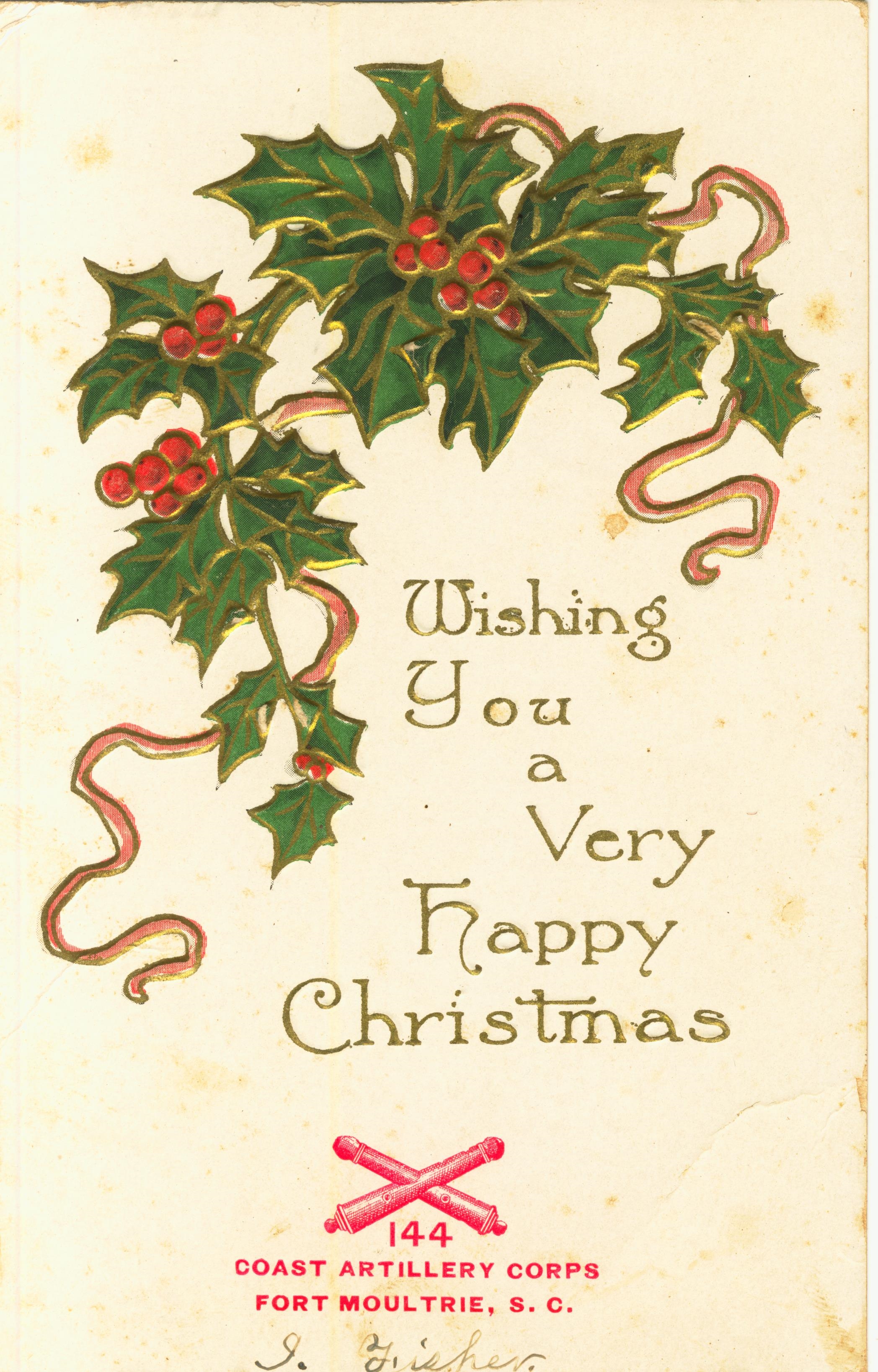 Chistmas card 144 Coast Artillery Corps Fort Moultrie SC