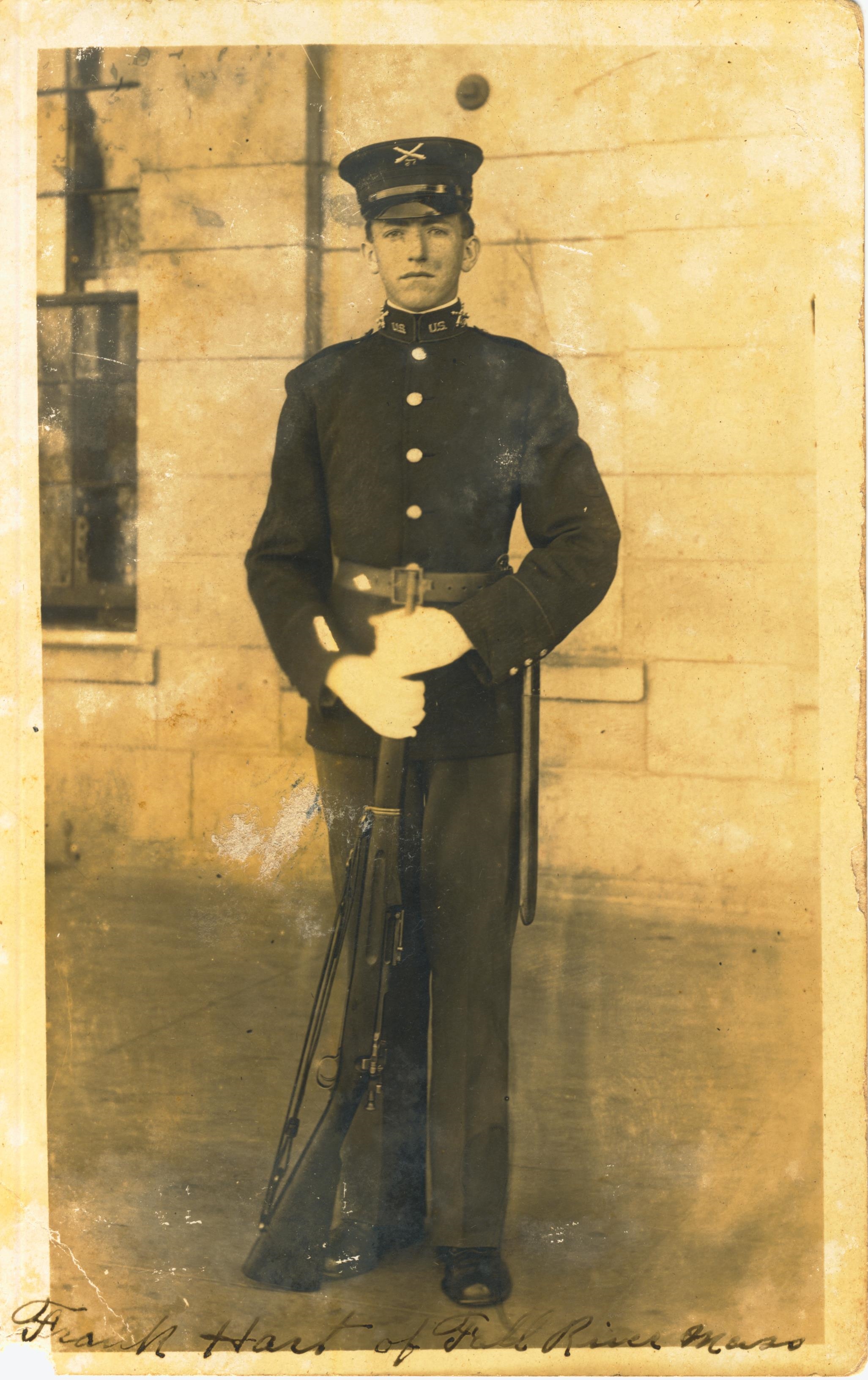 Frank Hart of Fall River Mass stamped on back Daniel Hardman 97th Co Fort Adams Newport RI