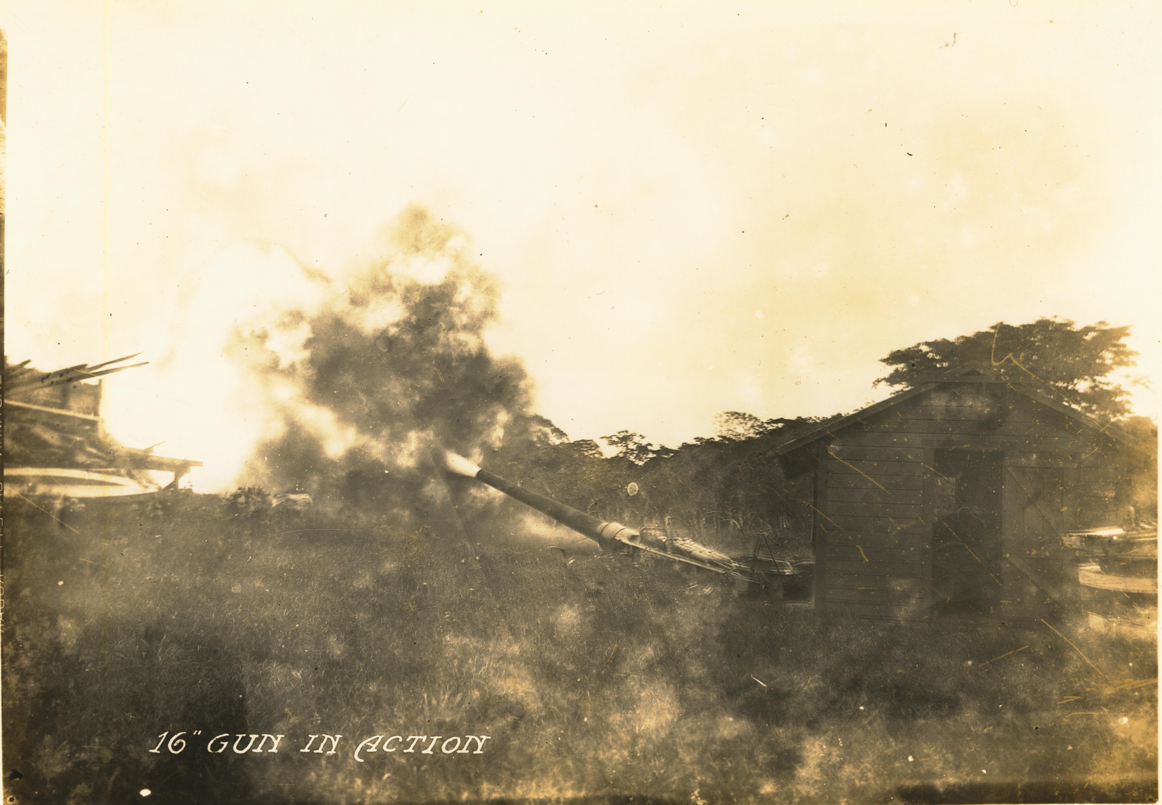 16 Inch Gun In Action Canal Zone